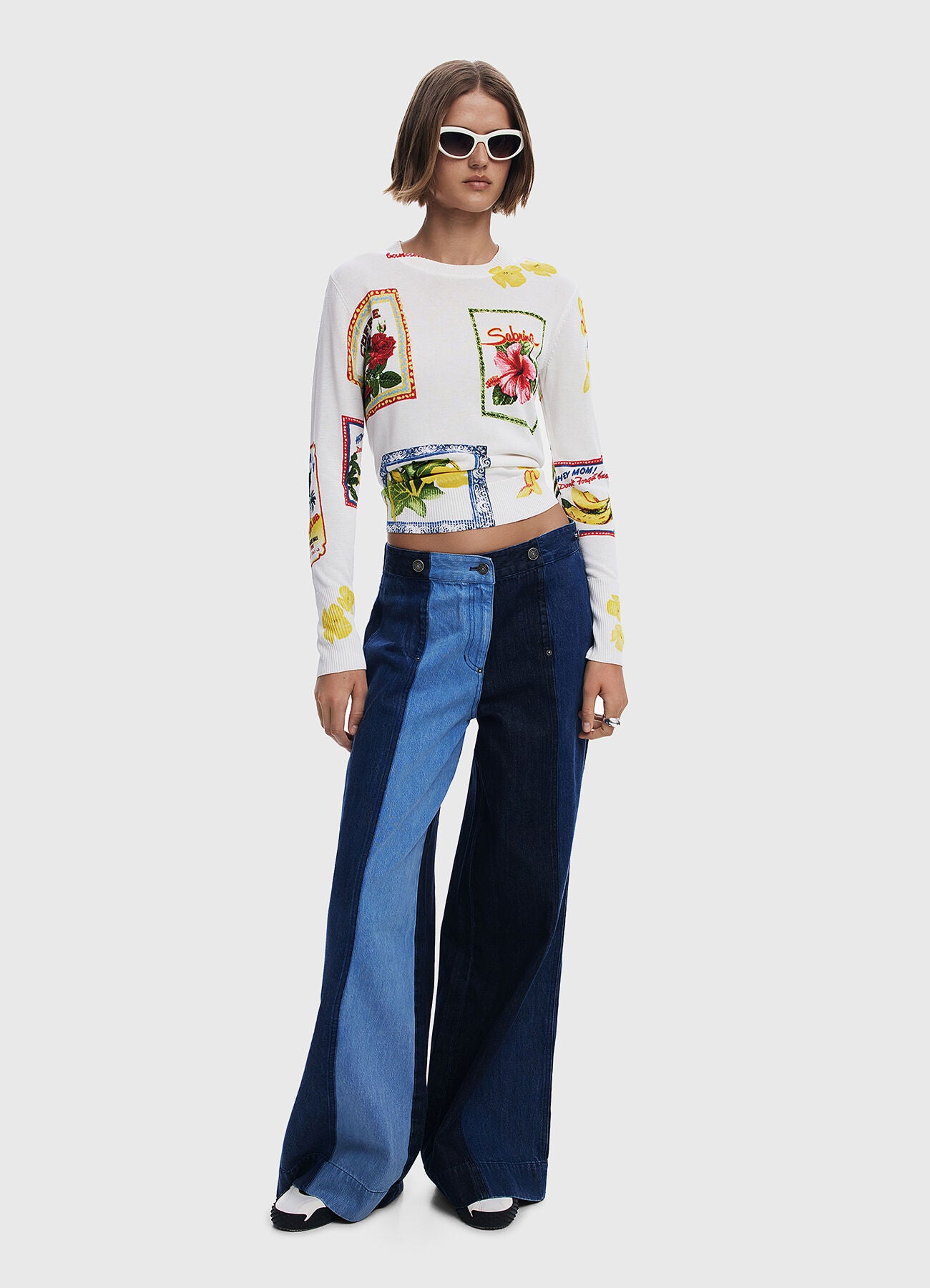 Desigual Floral Stamps Sweater - White/ Multi
