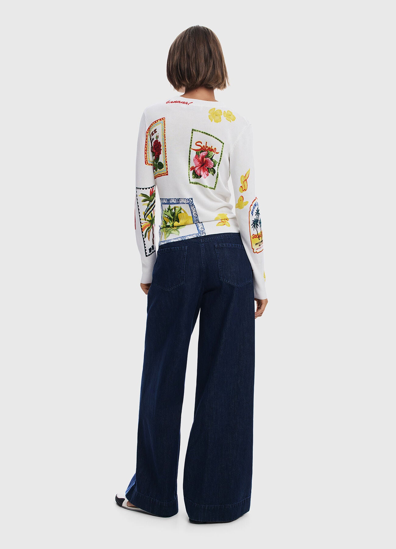 Desigual Floral Stamps Sweater - White/ Multi