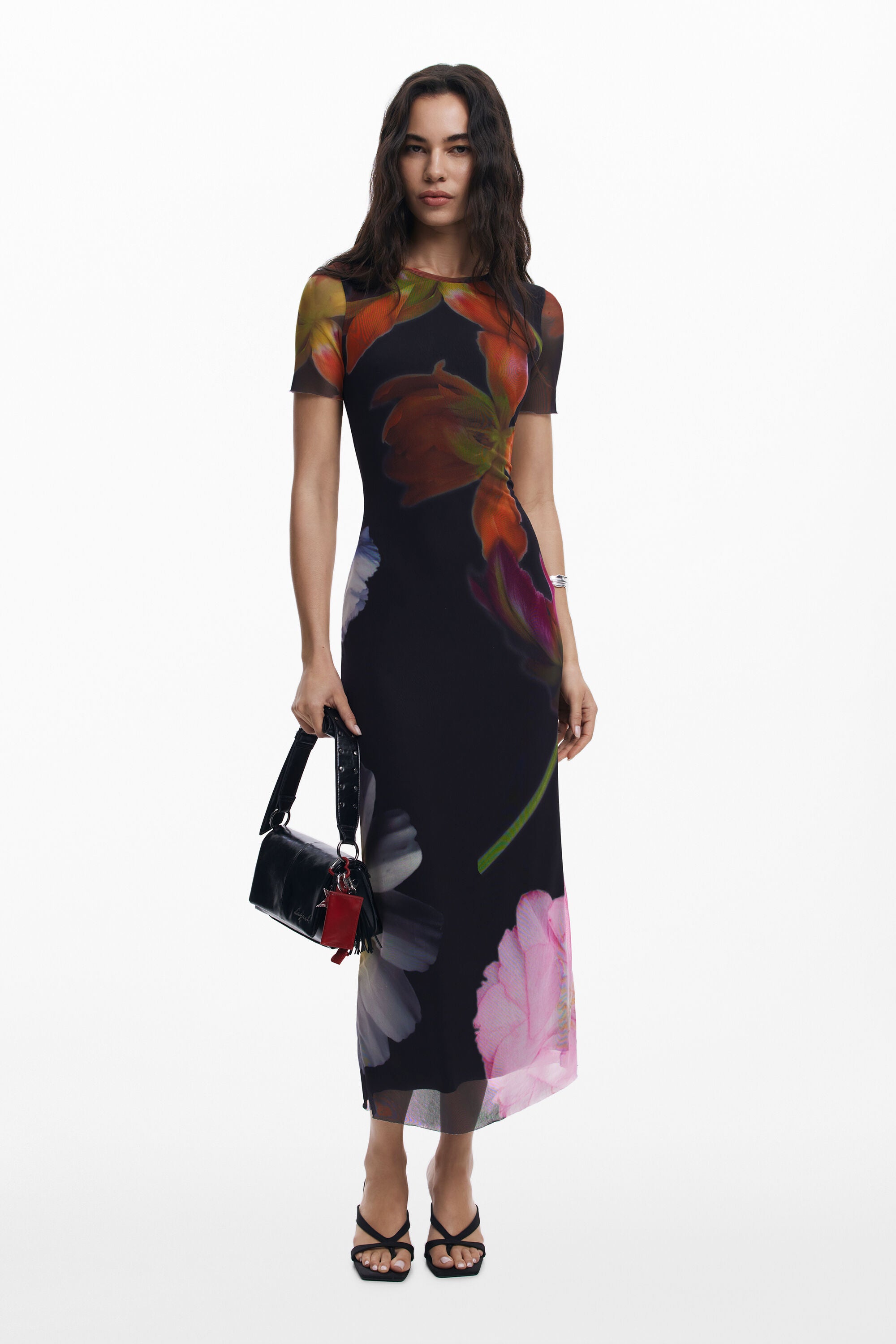 Desigual Tulle Flower Dress - Black/ Multi