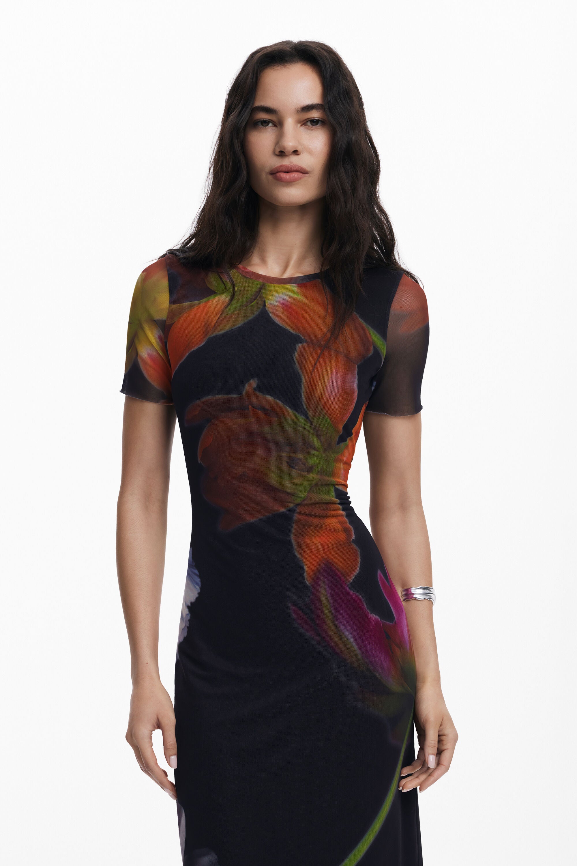 Desigual Tulle Flower Dress - Black/ Multi
