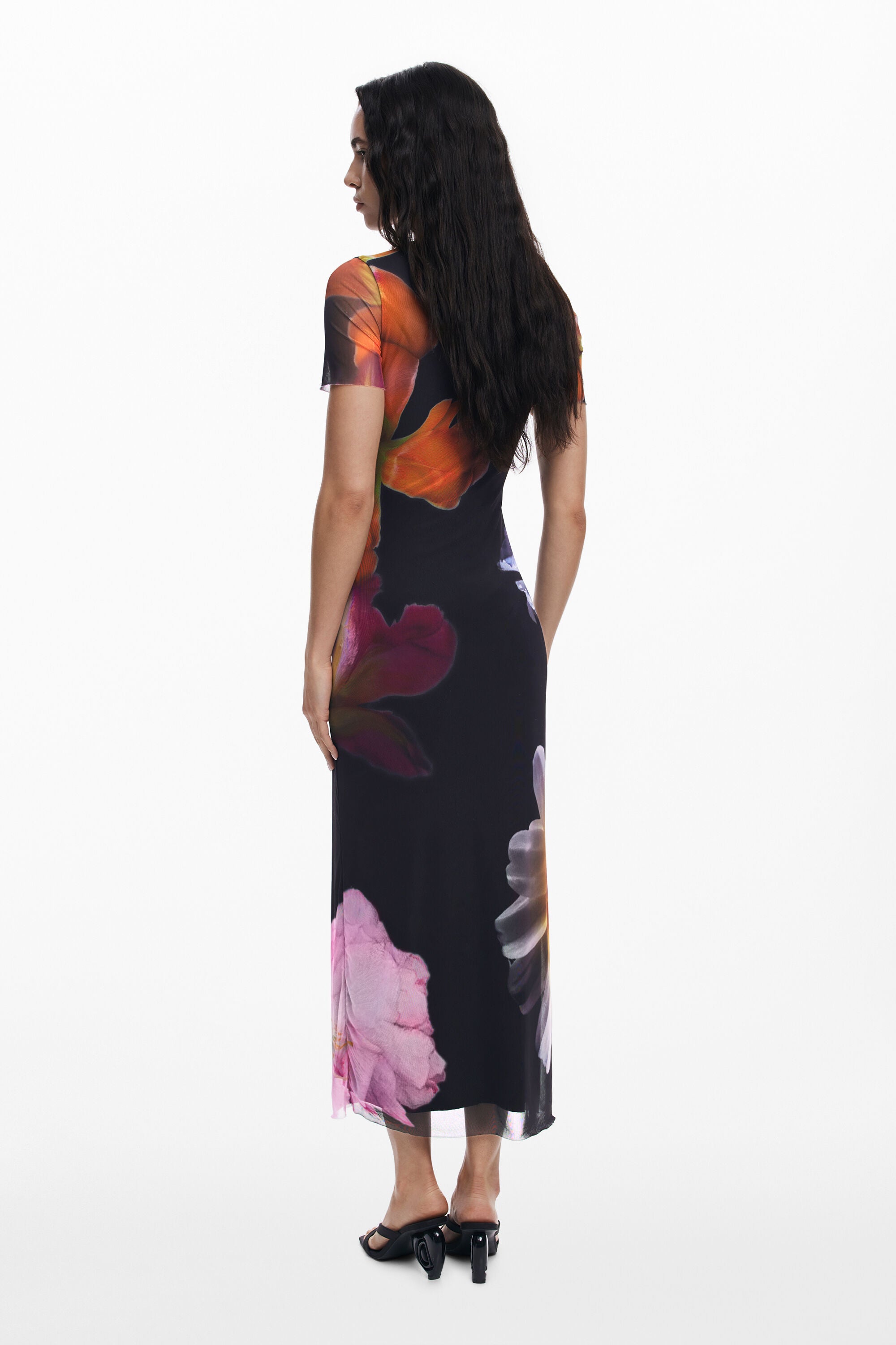 Desigual Tulle Flower Dress - Black/ Multi