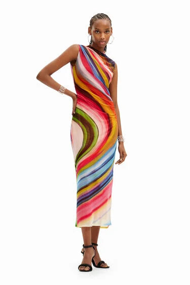 Desigual Tulle Wave Midi Dress - Multi Colour