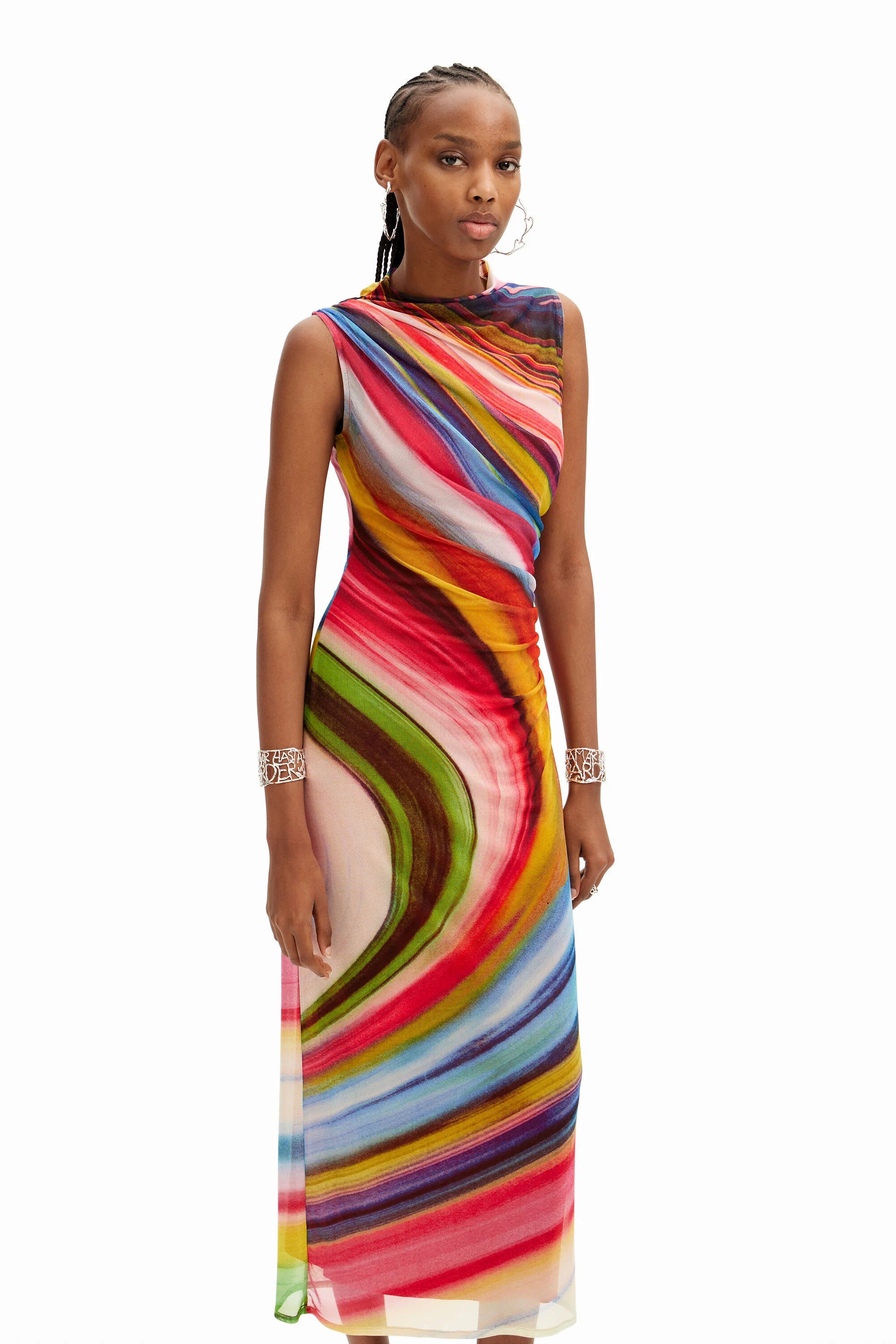 Desigual Tulle Wave Midi Dress - Multi Colour