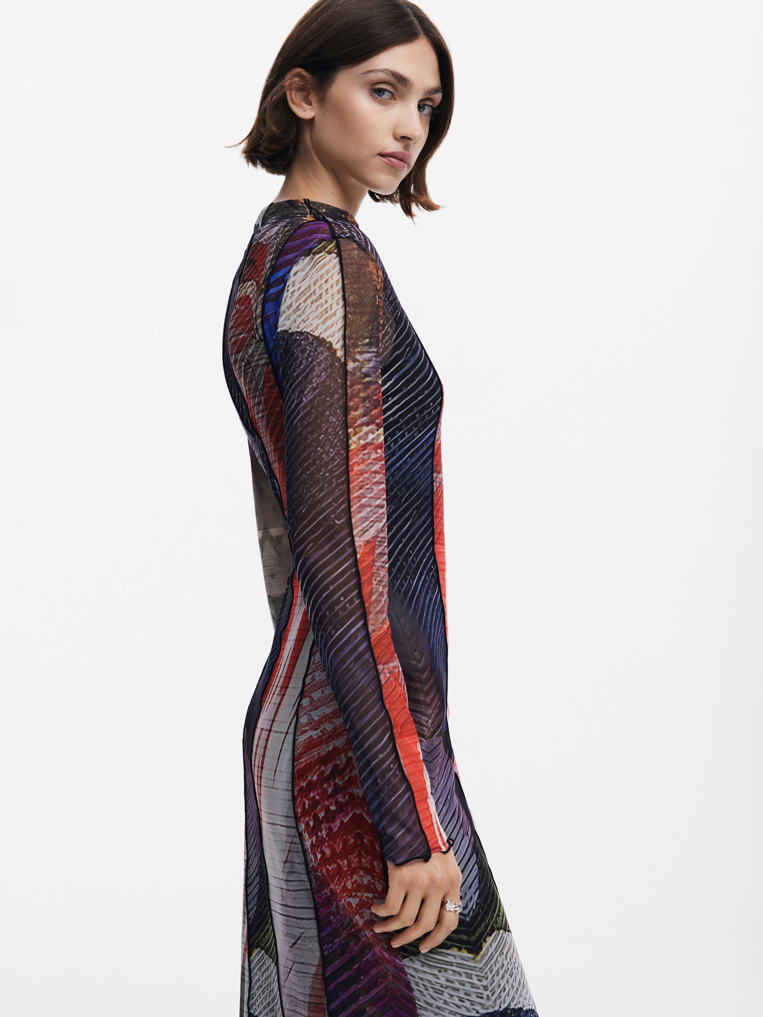 desigual mesh dress Desigual Ladies Patterned Long Sleeve Mesh Dress Size M