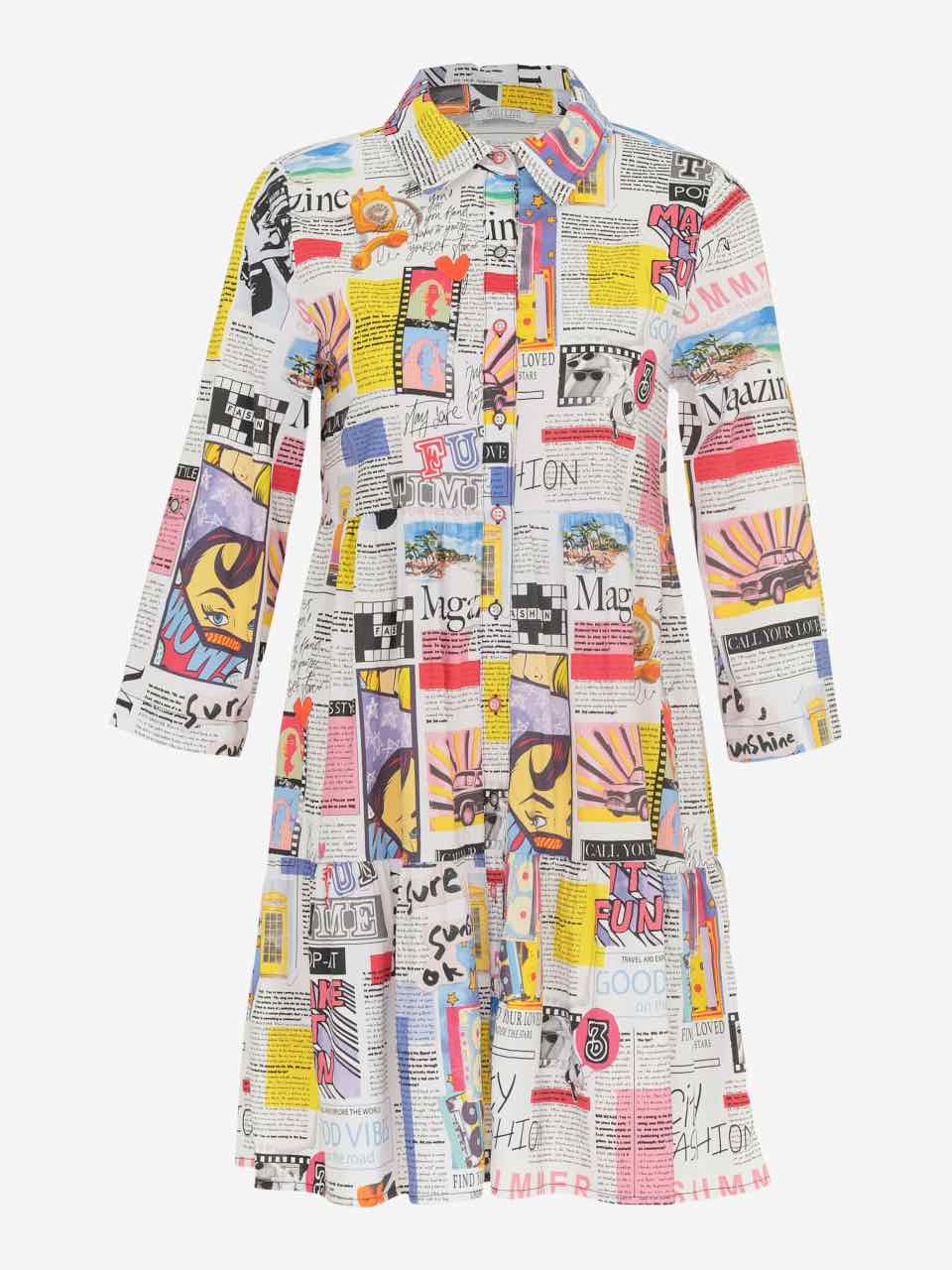 Dolcezza Newspaper Printed Shirt Dress - Multi