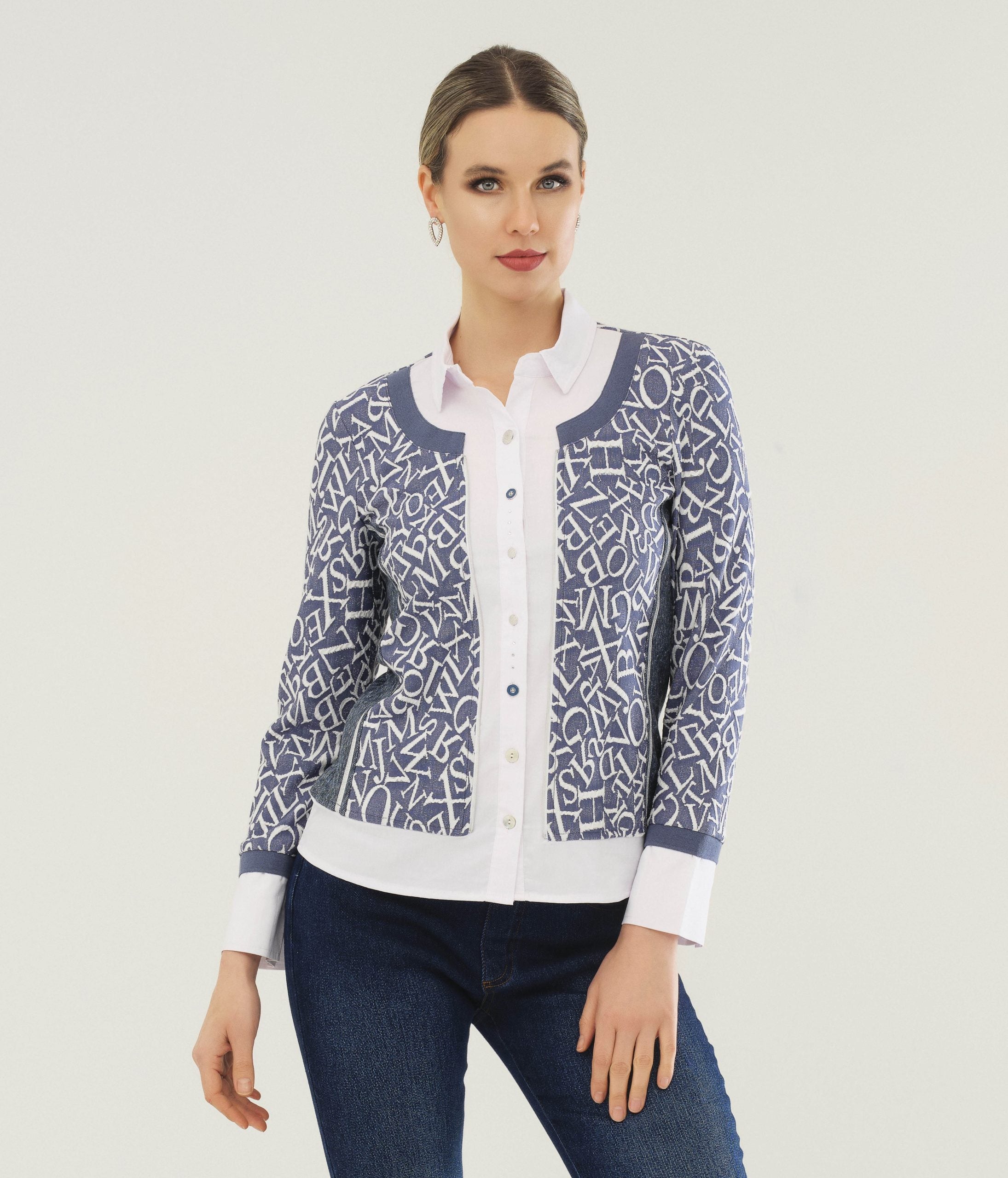 Dolcezza 2 In One Shirt Style 73130 - White/ Chambray