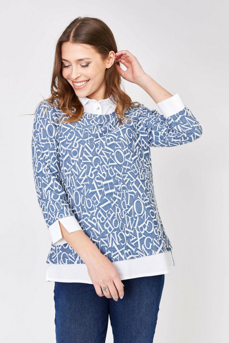 Dolcezza 2 In 1 Shirt Sweater 73131 - Chambray/White