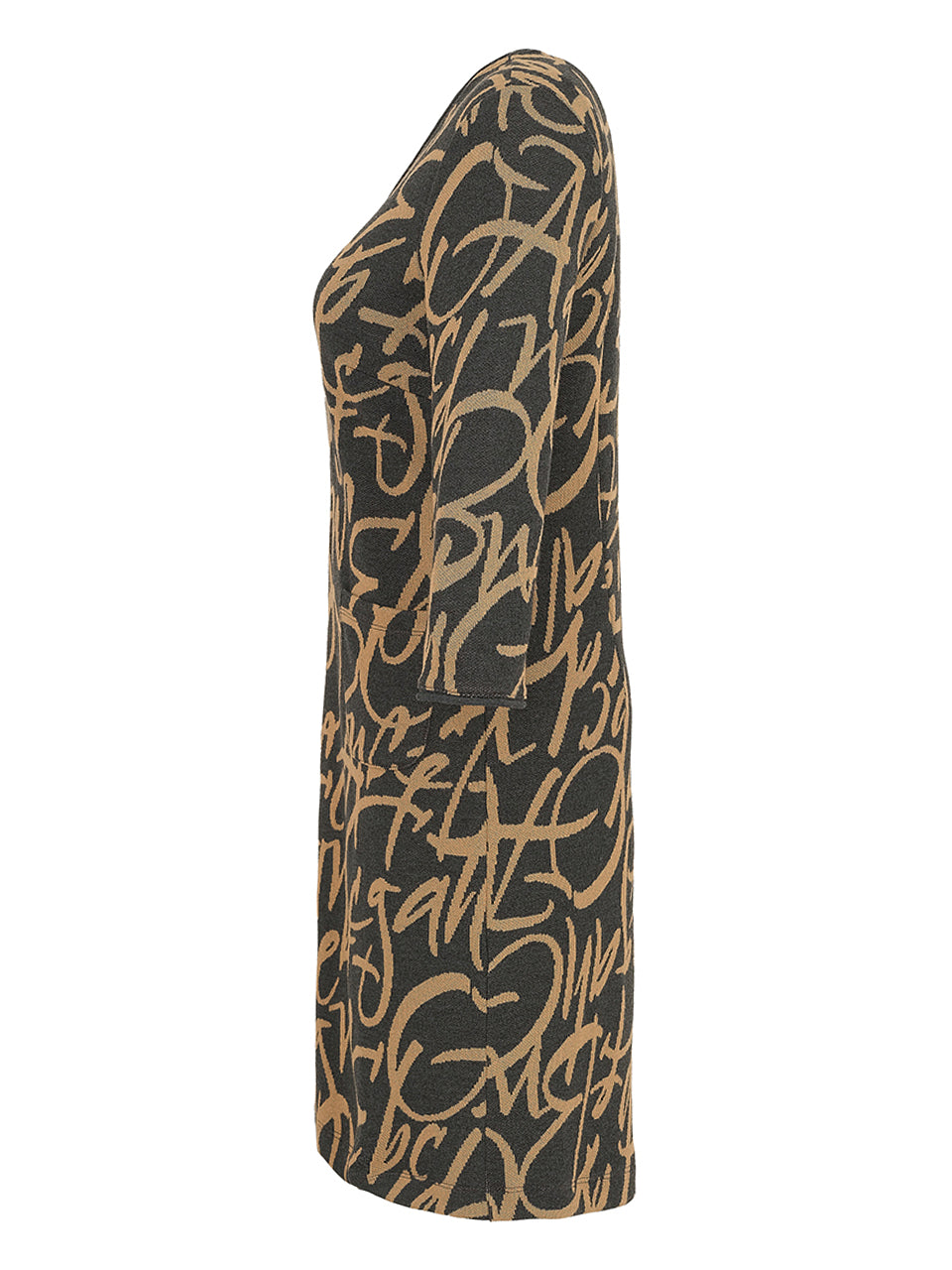 Dolcezza Swirl Print Shift Dress - Charcoal/ Camel