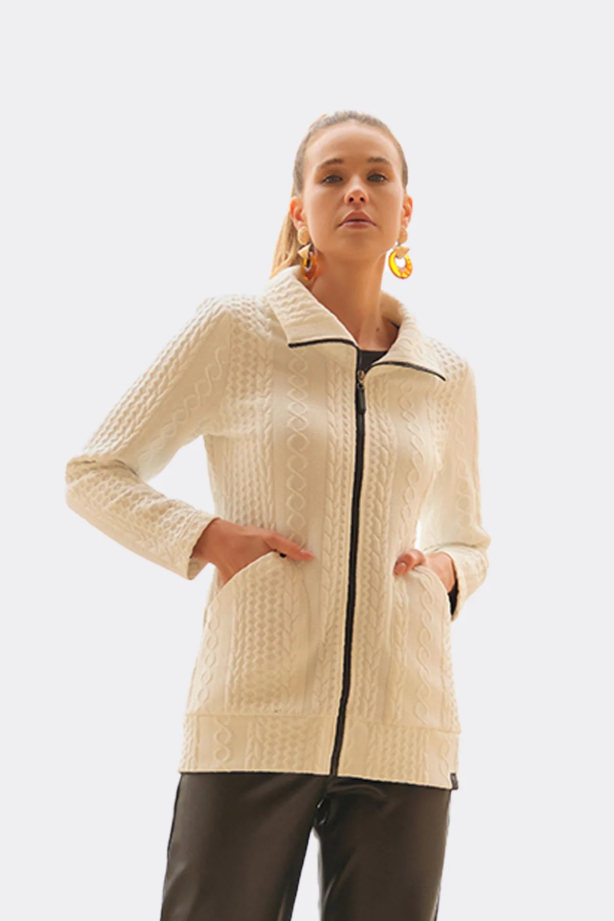 Dolcezza Textured Longline Jacket - Off White