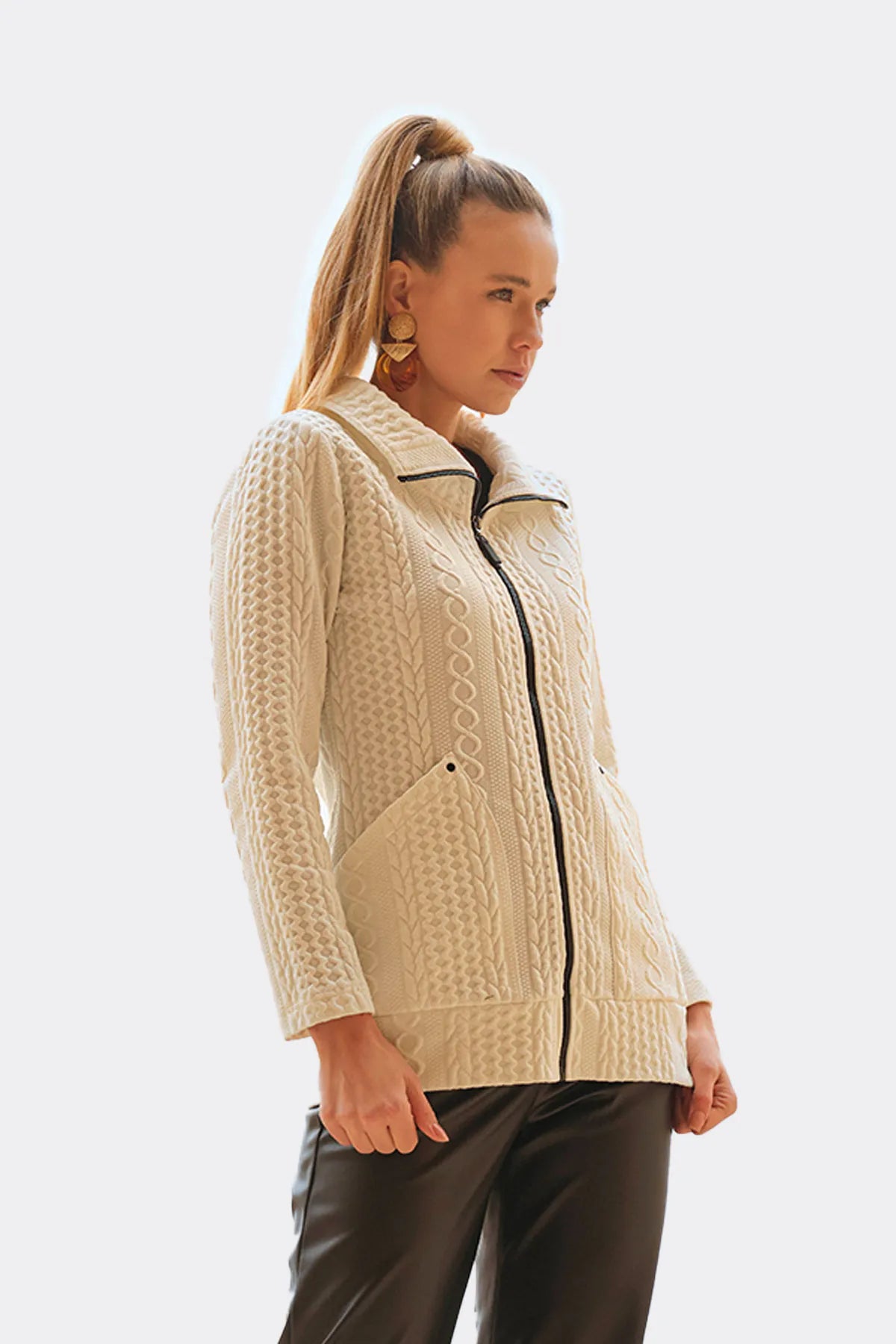 Dolcezza Textured Longline Jacket - Off White
