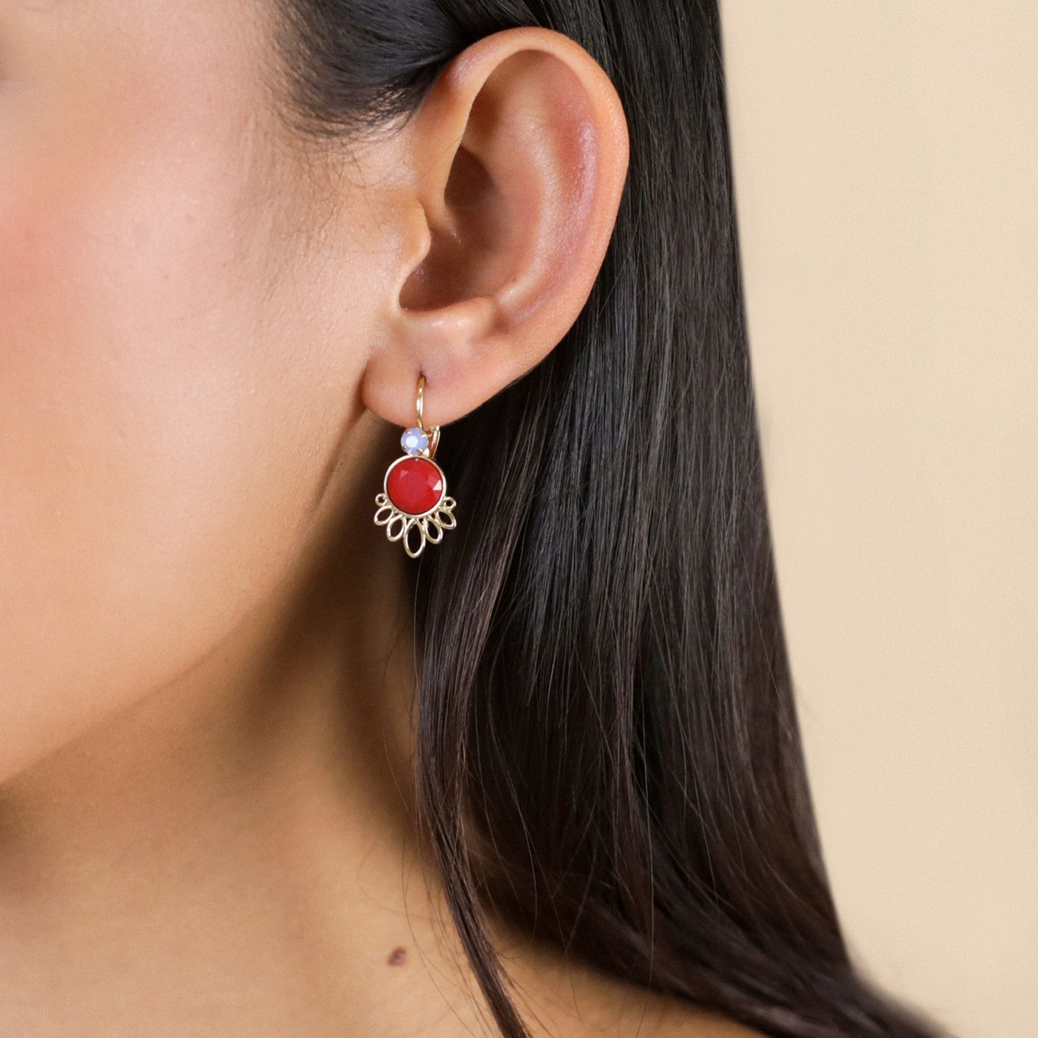 Frank Herval Joy French Hook Stone Earings - 2 Tone