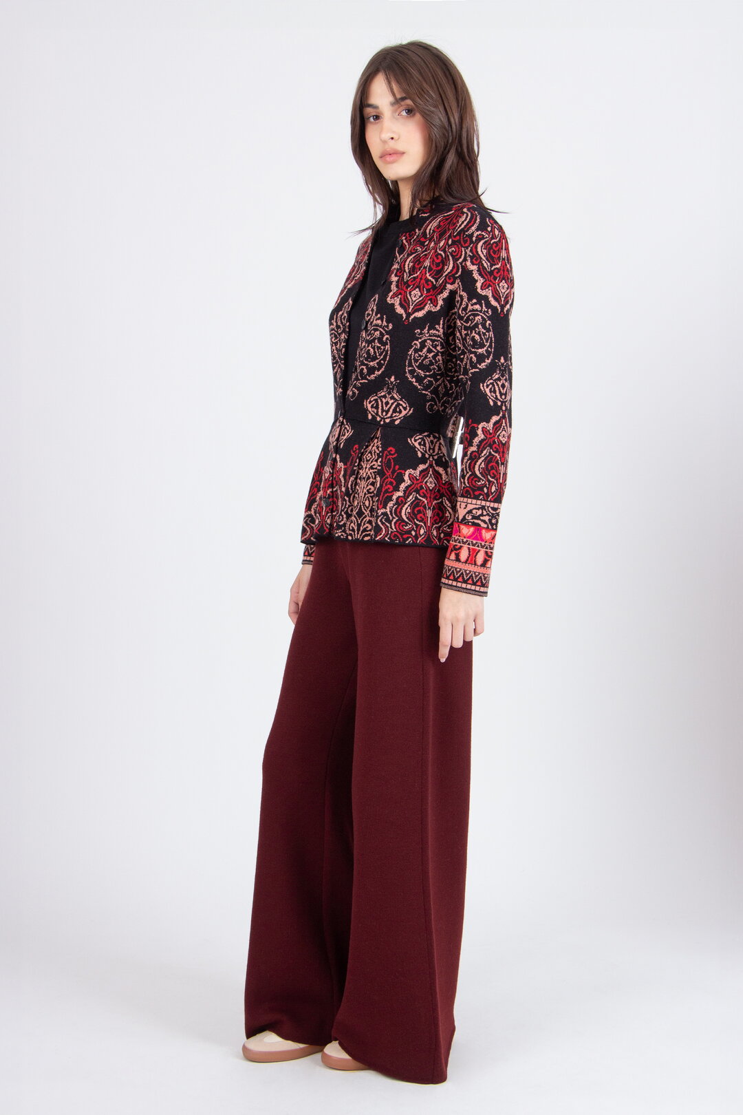 Ivko Jacquard Cardigan - Red/ Black