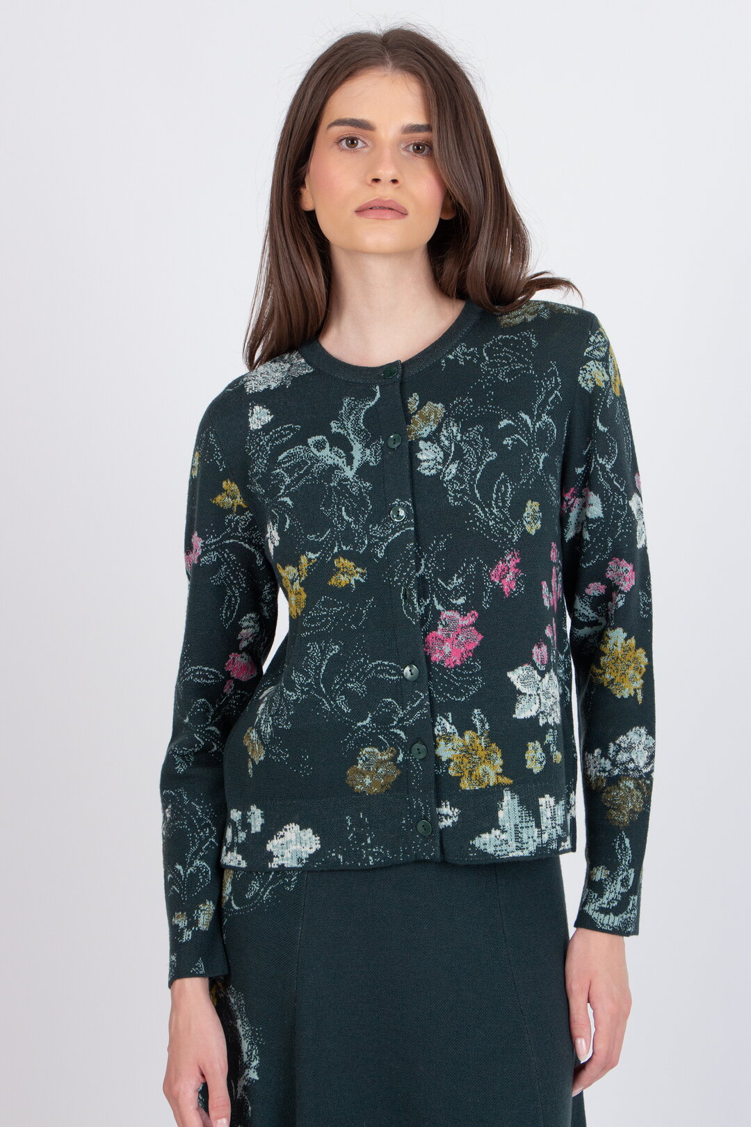 Ivko Jacquard Cardigan Furnishing Florals - Forest