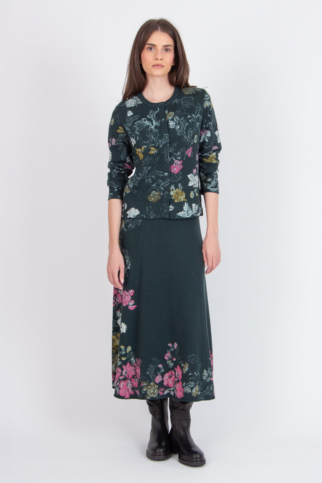 Ivko Jacquard Cardigan Furnishing Florals - Forest