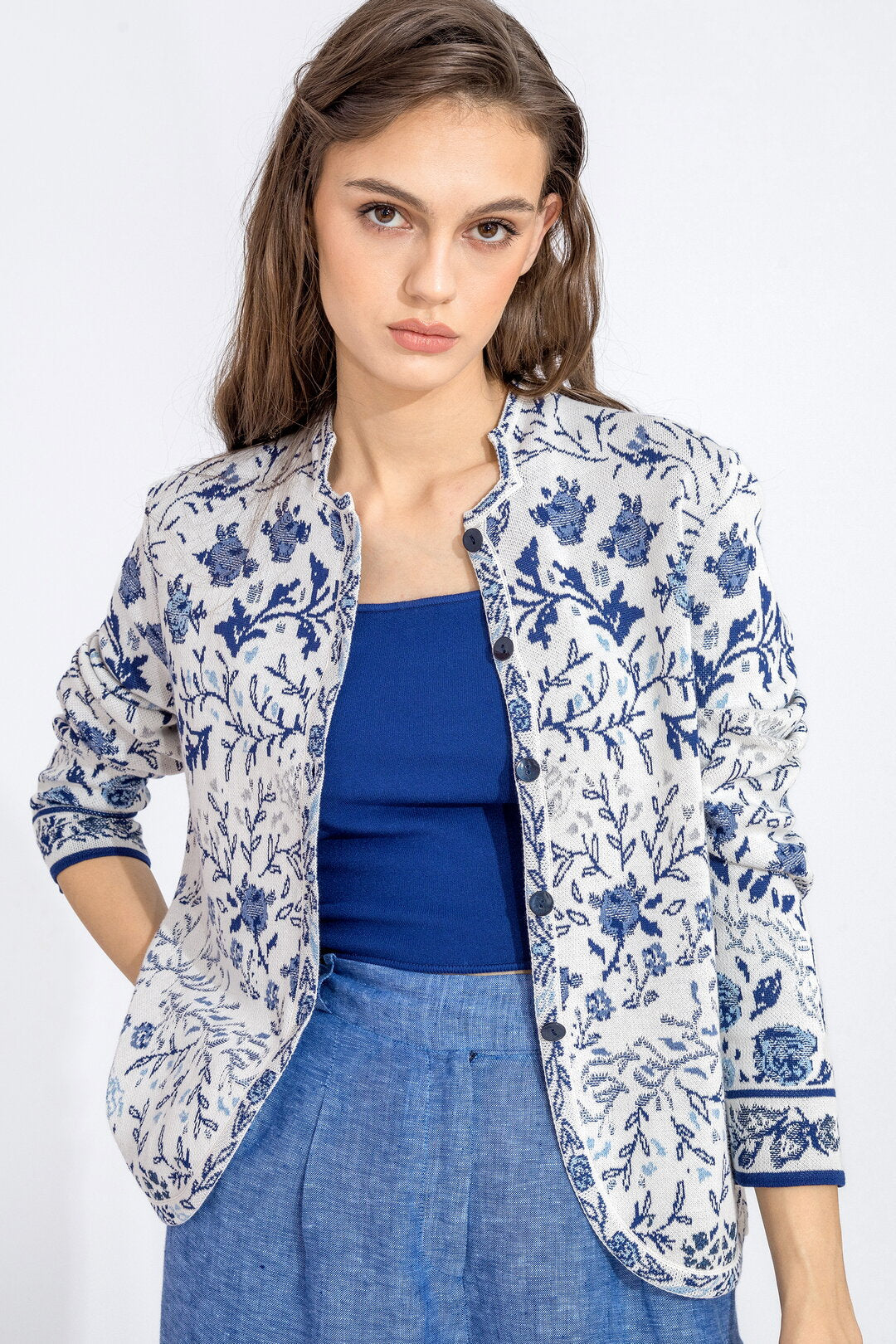 Ivko Woman Jacket Andalusia Pattern - White/Blue