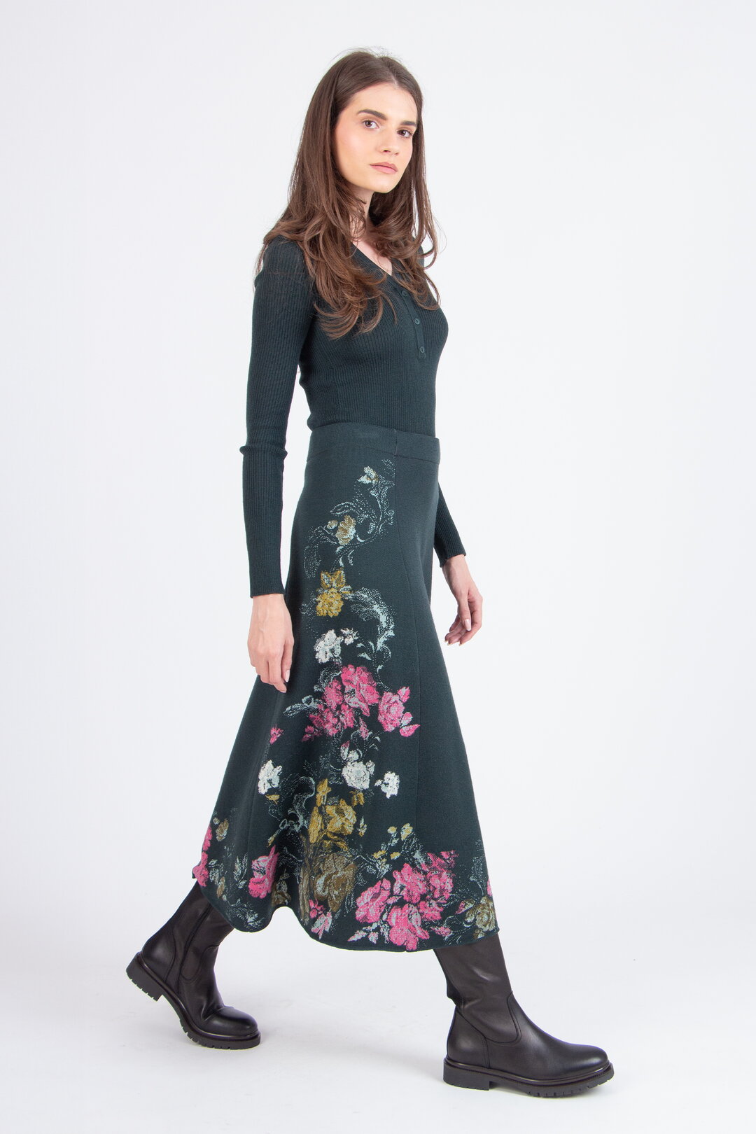 Ivko Midi Skirt Furnishing Florals - Forest