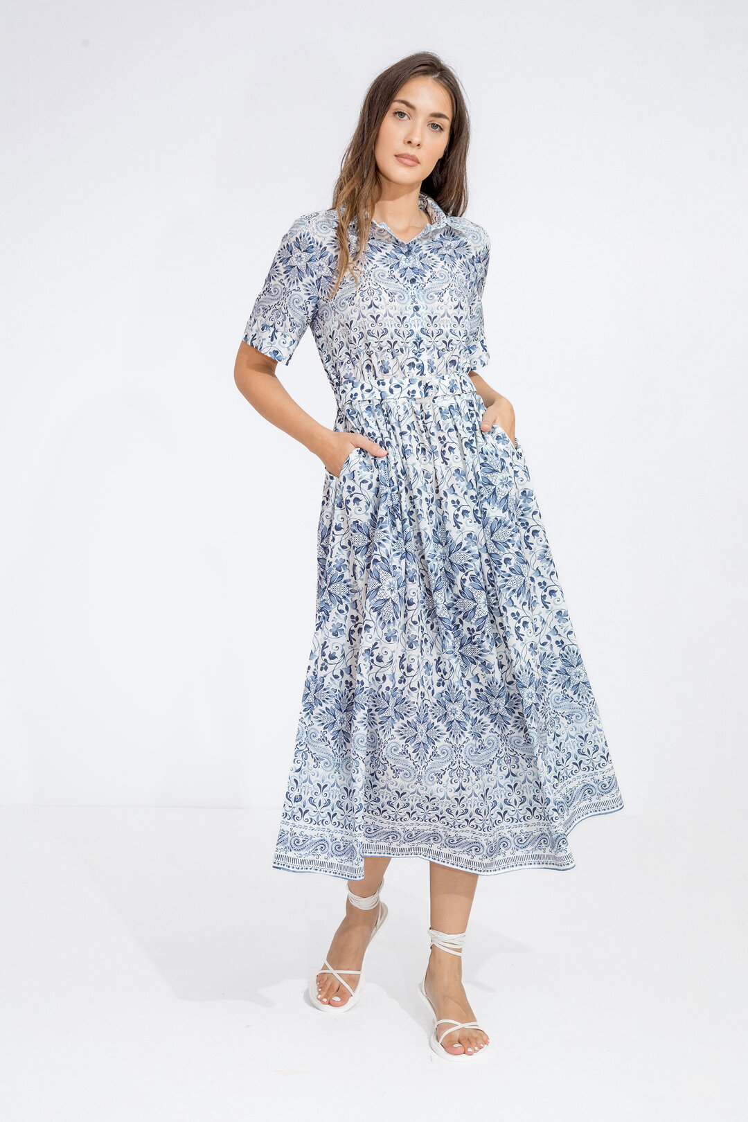 Ivko Woman Shirt Dress Alhambra Print - White/Blue