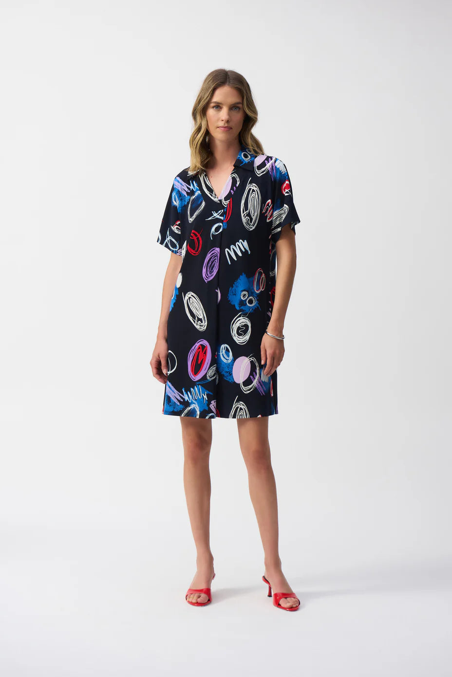 Joseph Ribkoff Abstract Print A-Line Dress 251111 - Midnight Blue/ Print