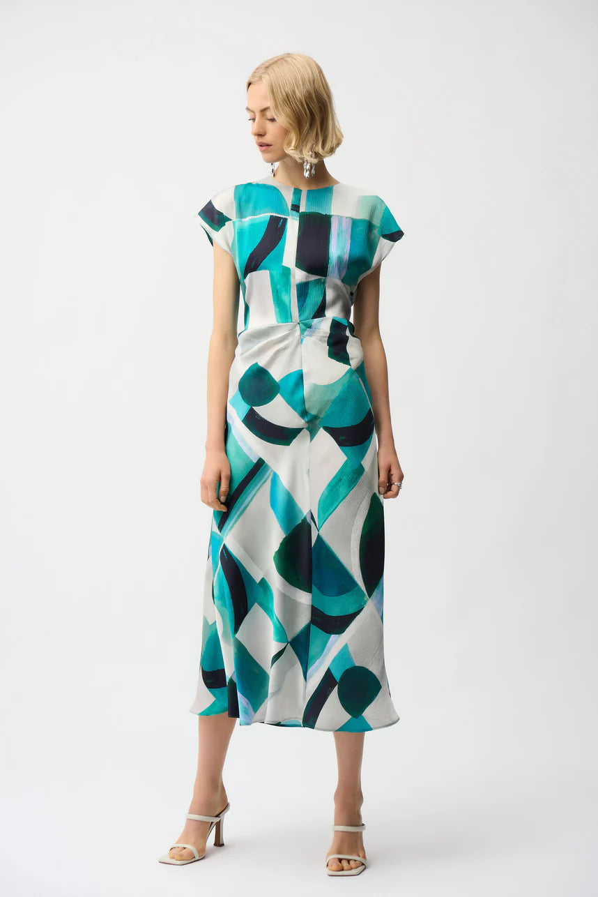 Joseph Ribkoff Geometric Fit & Flare Dress 261251 - Green/ Multi