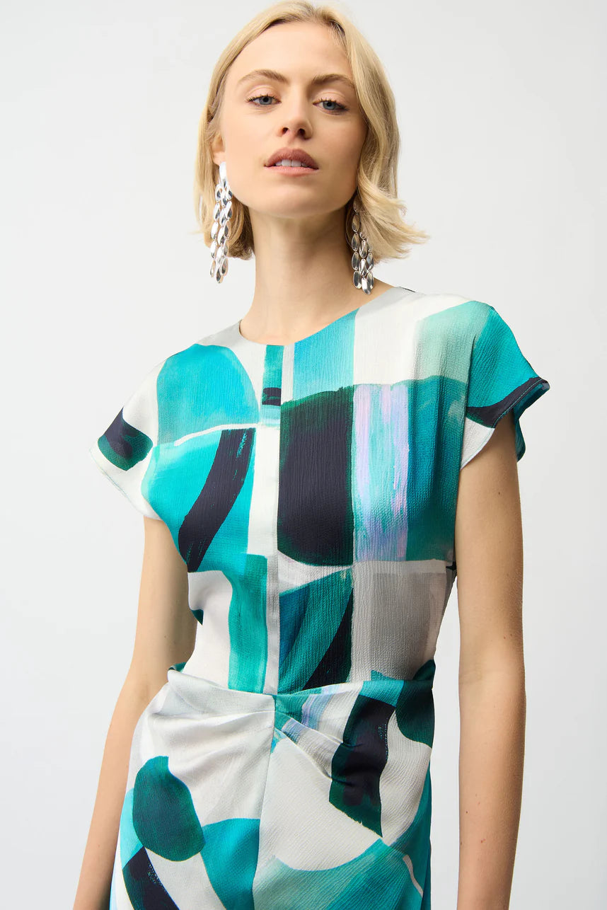 Joseph Ribkoff Geometric Fit & Flare Dress 261251 - Green/ Multi Trends Boutique Midland Joseph Ribkoff Geometric Fit & Flare Dress 261251 - Green/ Multi Trends Boutique Midland