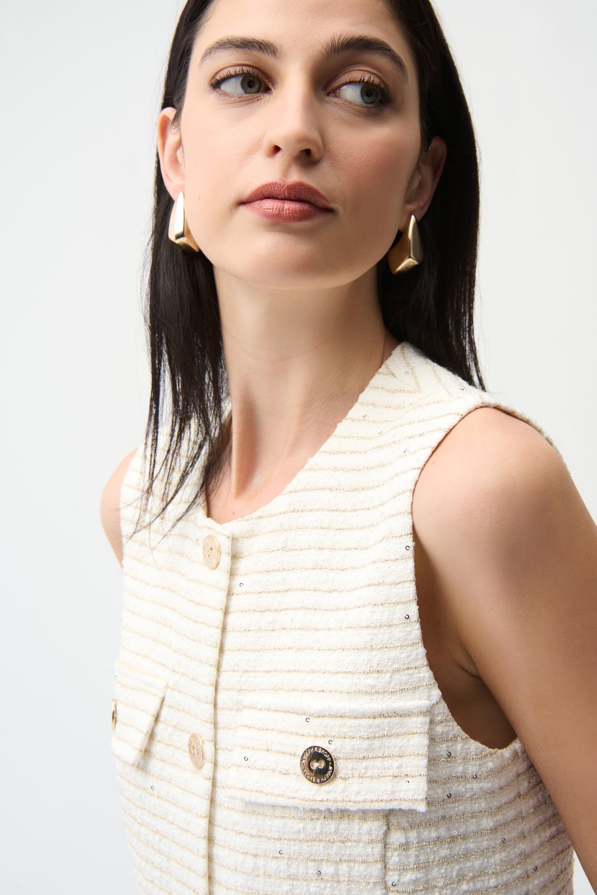 Joseph Ribkoff Boucle Fitted Vest 261113 - Off White/ Gold