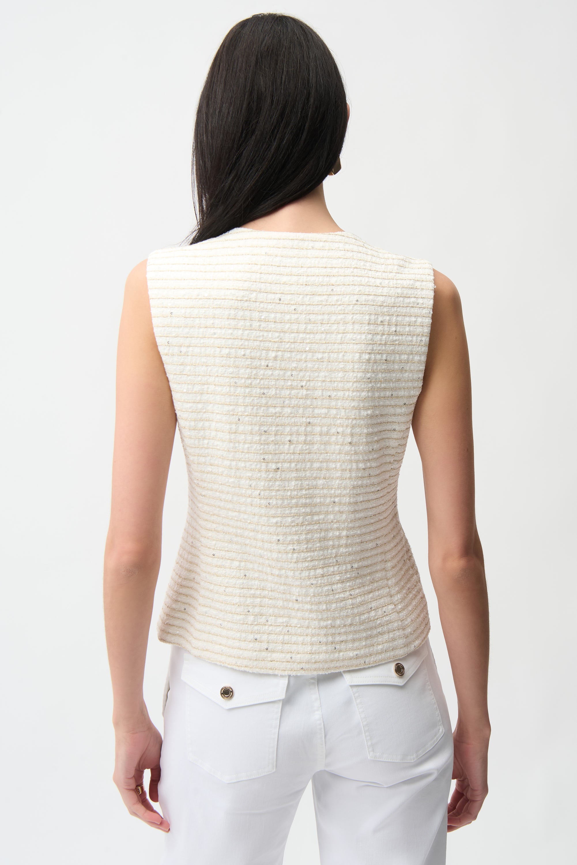 Joseph Ribkoff Boucle Fitted Vest 261113 - Off White/ Gold