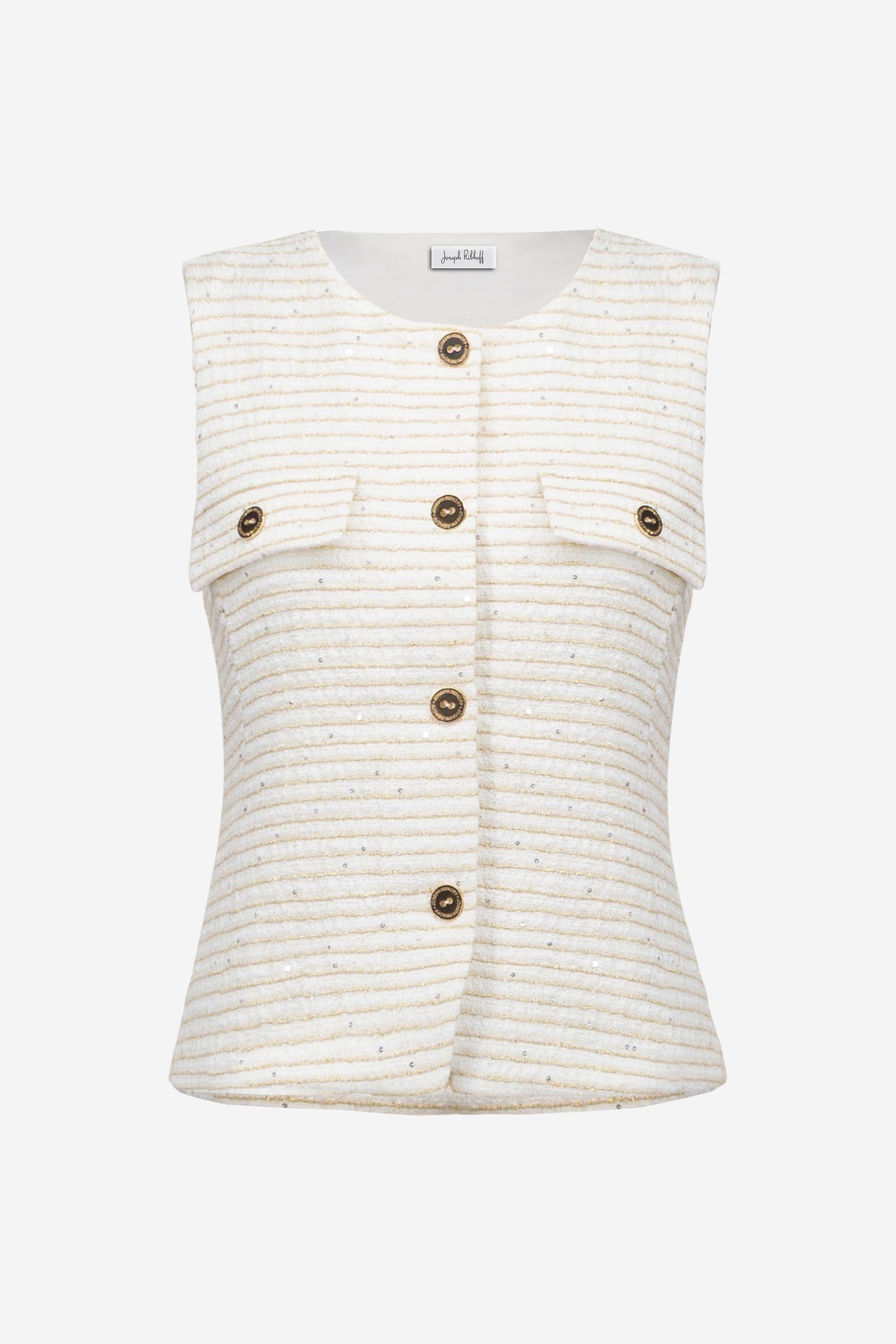 Joseph Ribkoff Boucle Fitted Vest 261113 - Off White/ Gold