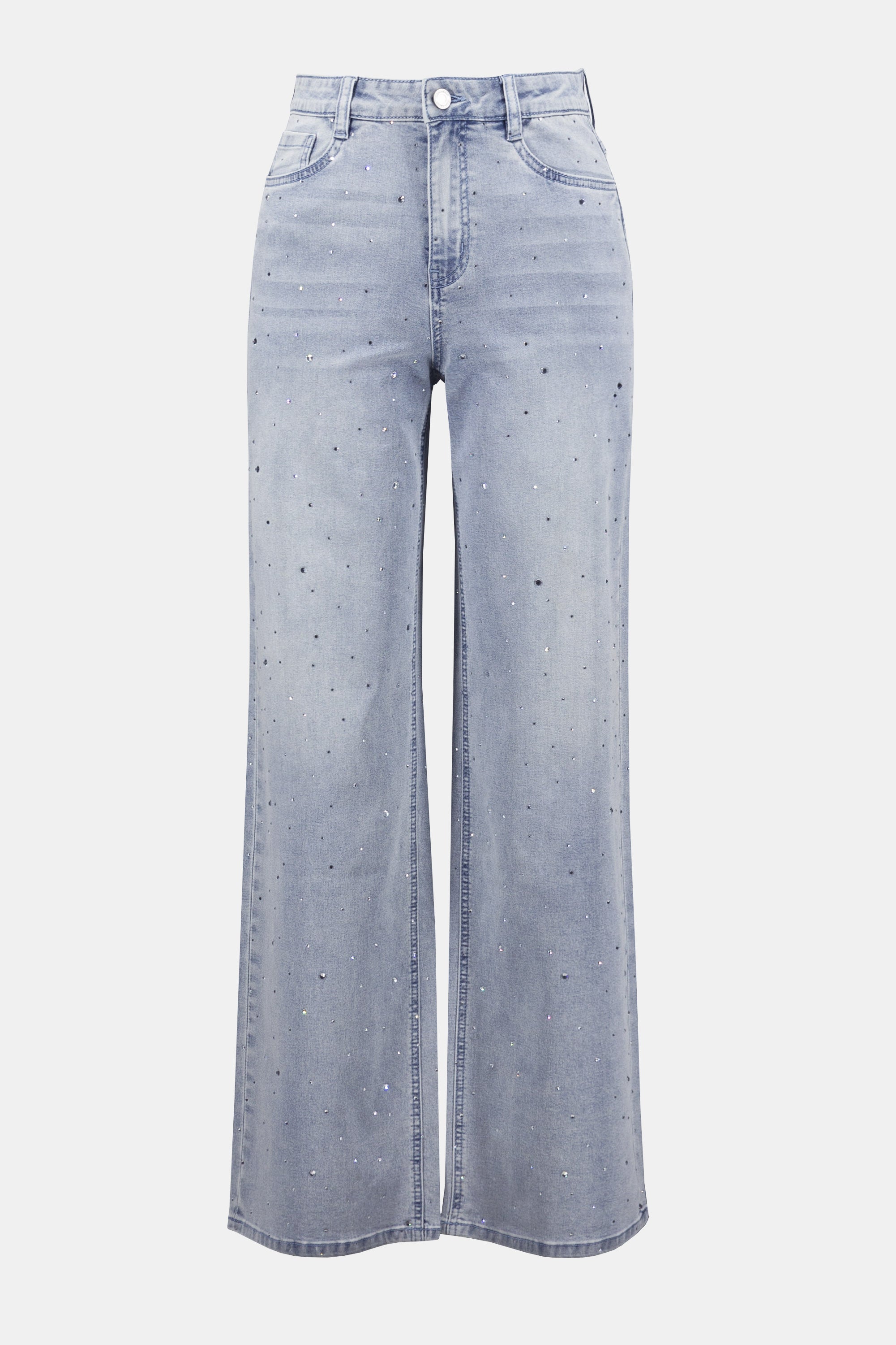 Joseph Ribkoff Classic Wide Leg Stretch Jeans Crystal Embossed 252916 - Light Blue Denim