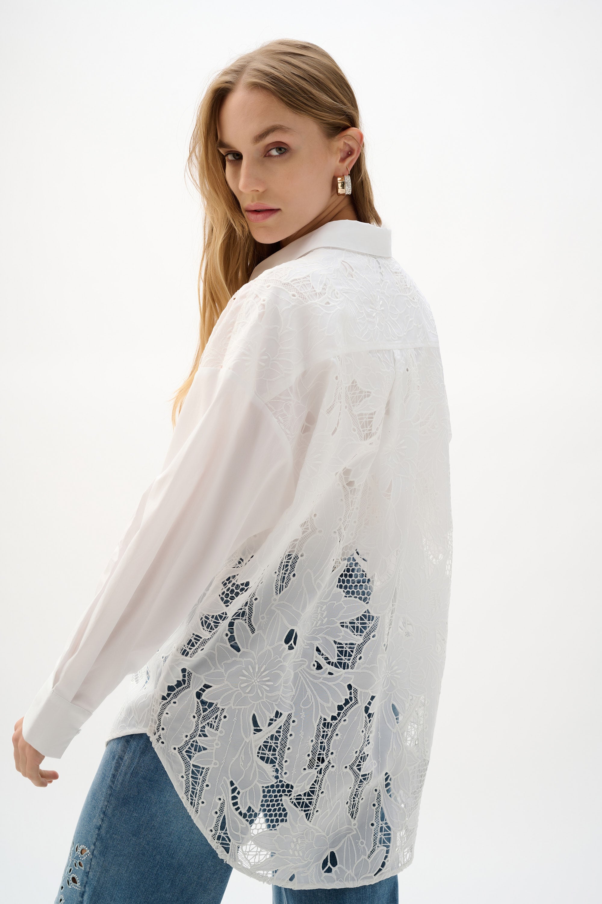 Joseph Ribkoff Lace Boxy Blouse With Embroidery 262952 - White