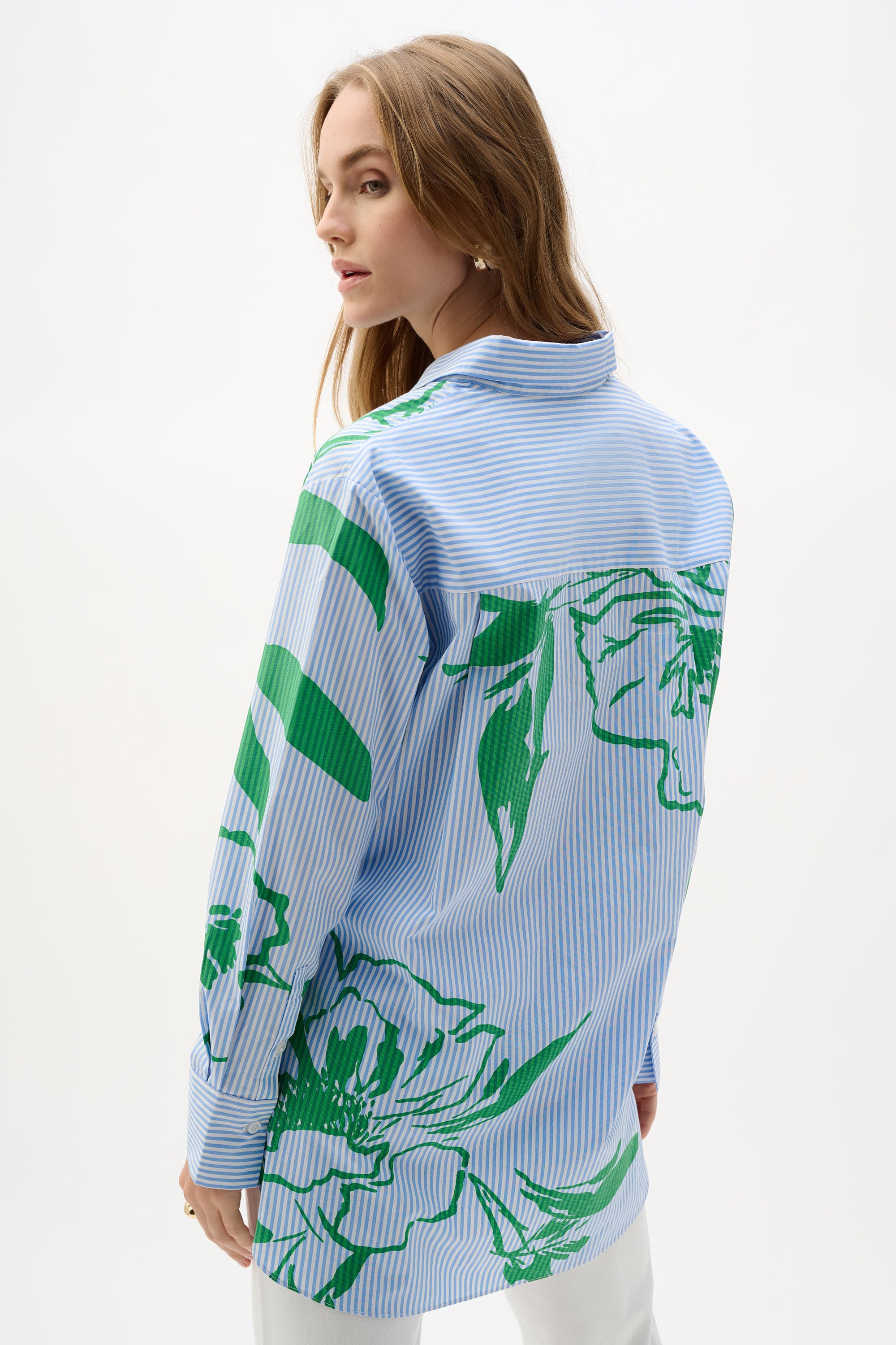 Joseph Ribkoff Stripe Floral Print Boxy Blouse 262951 - Vanilla/ Multi