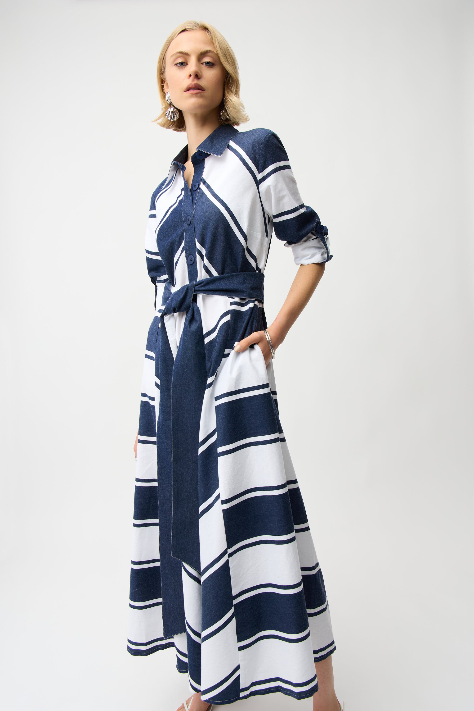 Joseph Ribkoff Stripe Fit & Flare Shirt Dress 261936 - Navy/ White