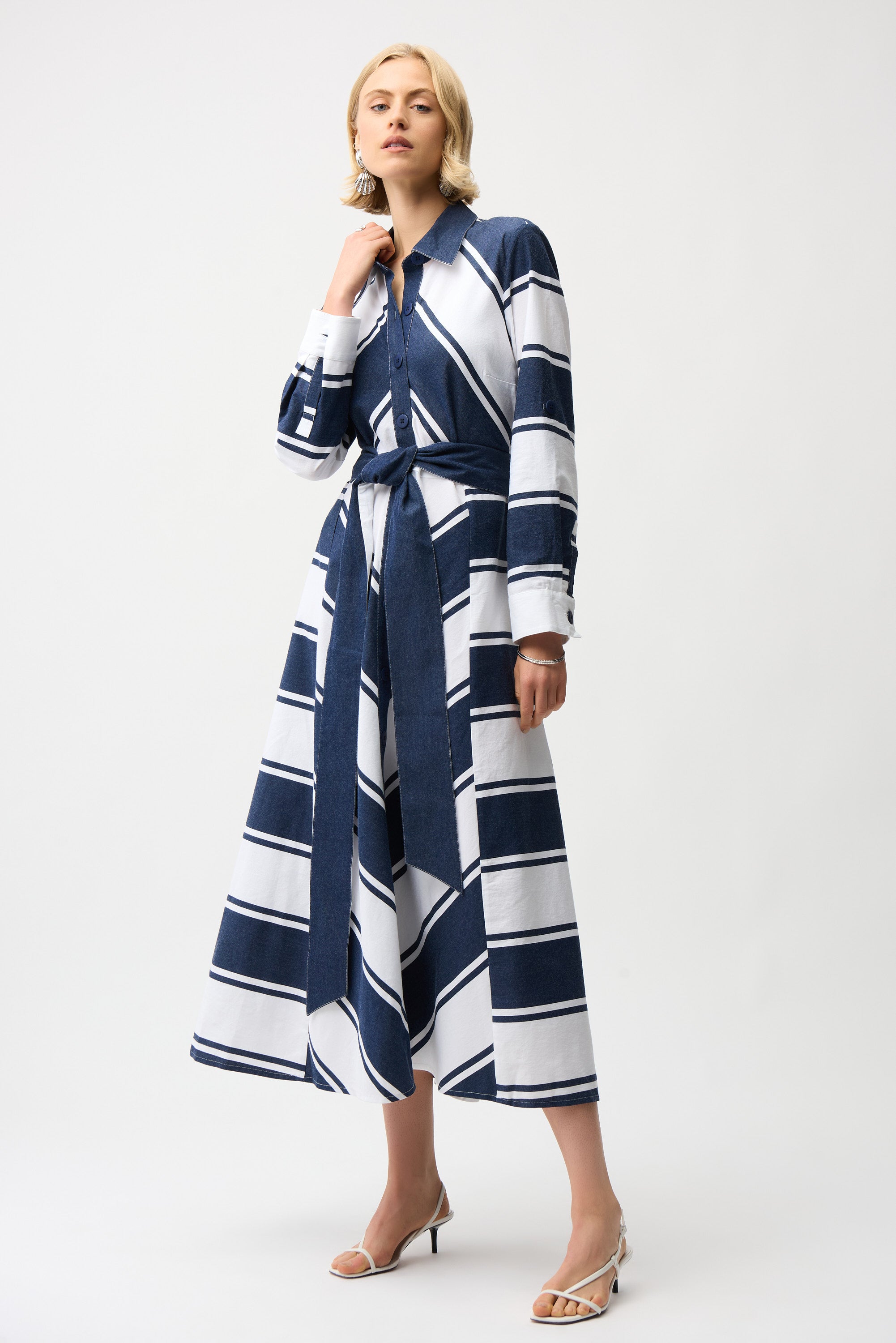 Joseph Ribkoff Stripe Fit & Flare Shirt Dress 261936 - Navy/ White