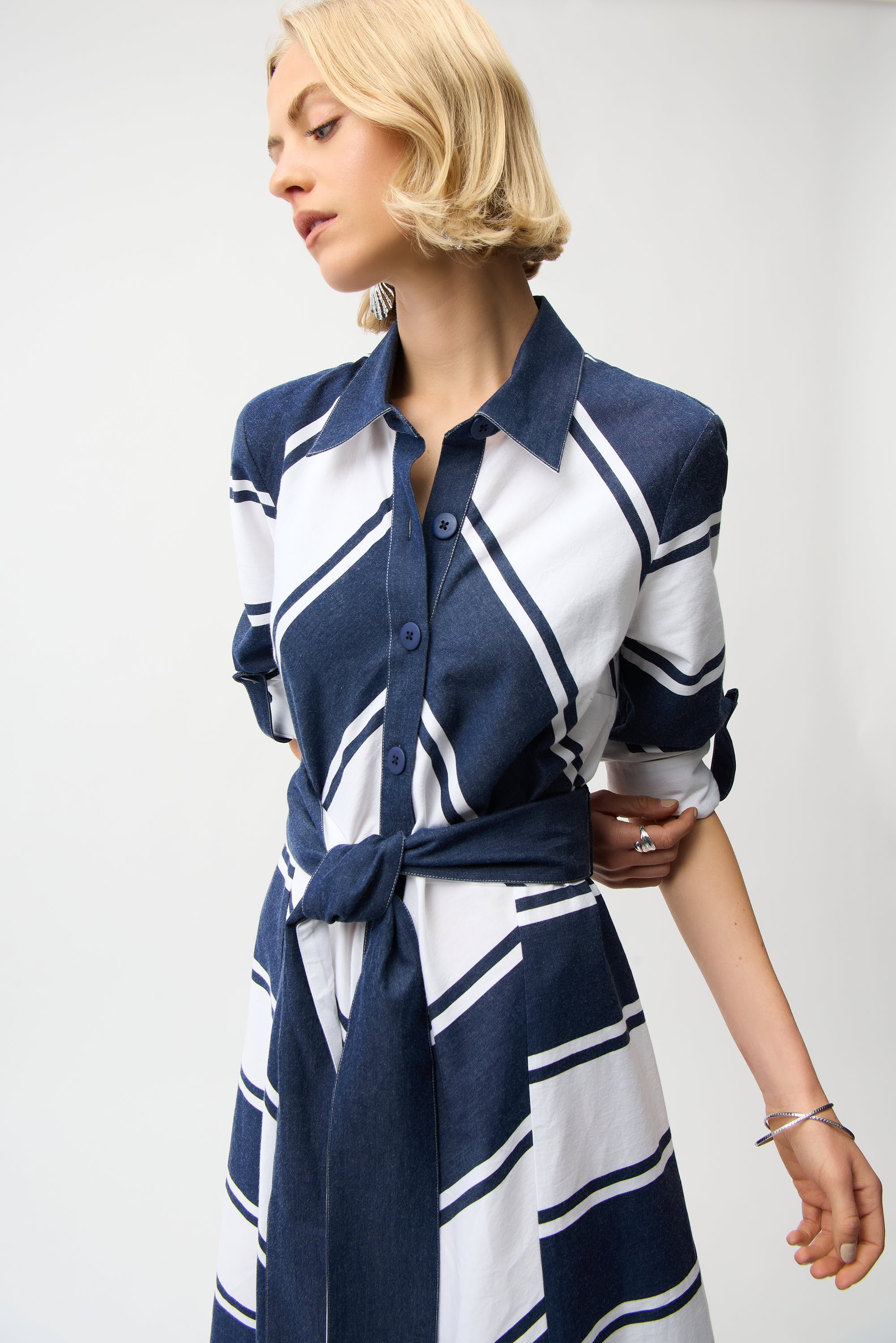 Joseph Ribkoff Stripe Fit & Flare Shirt Dress 261936 - Navy/ White