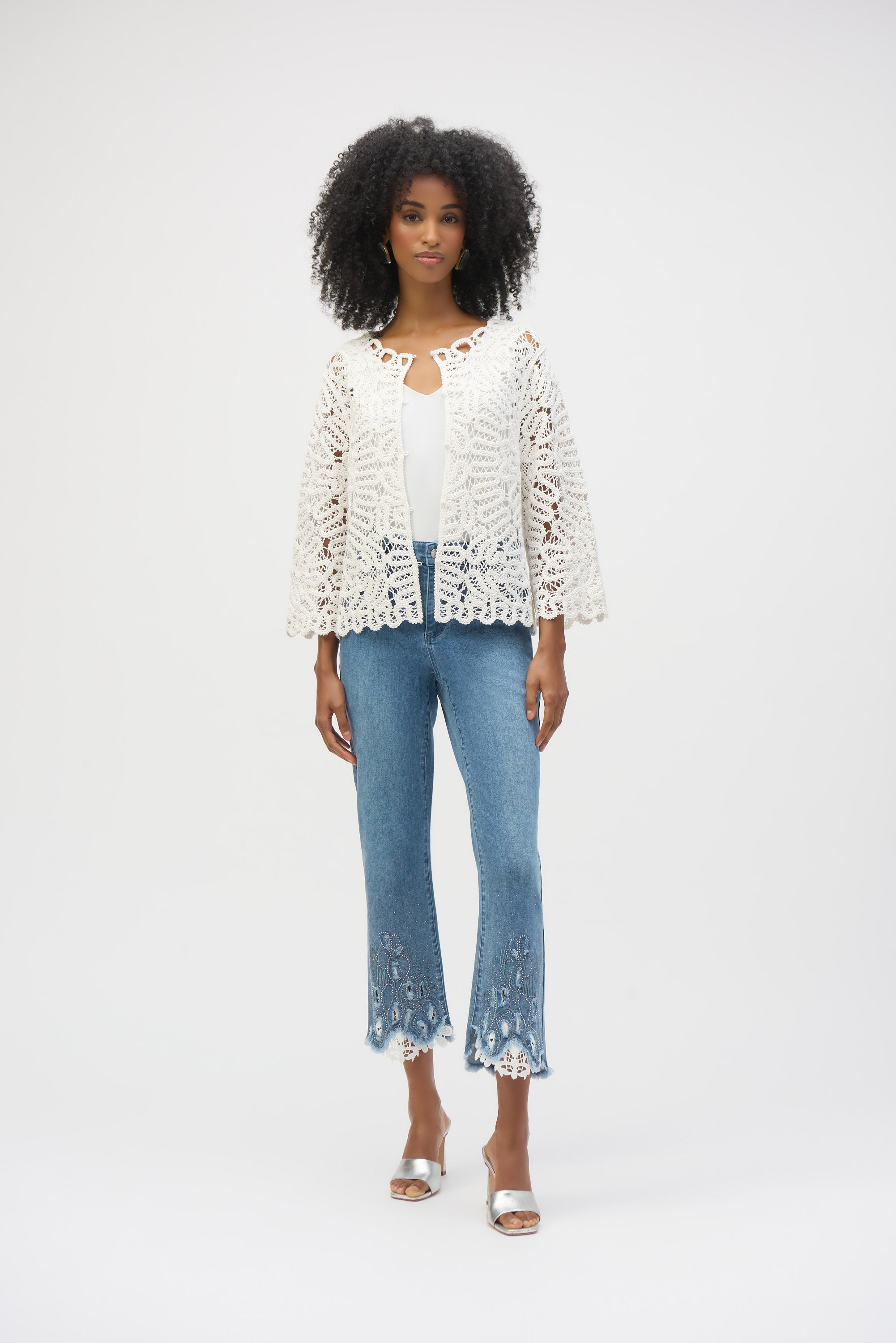 Joseph Ribkoff Crochet Sweater Cover-Up 252905 - Vanilla