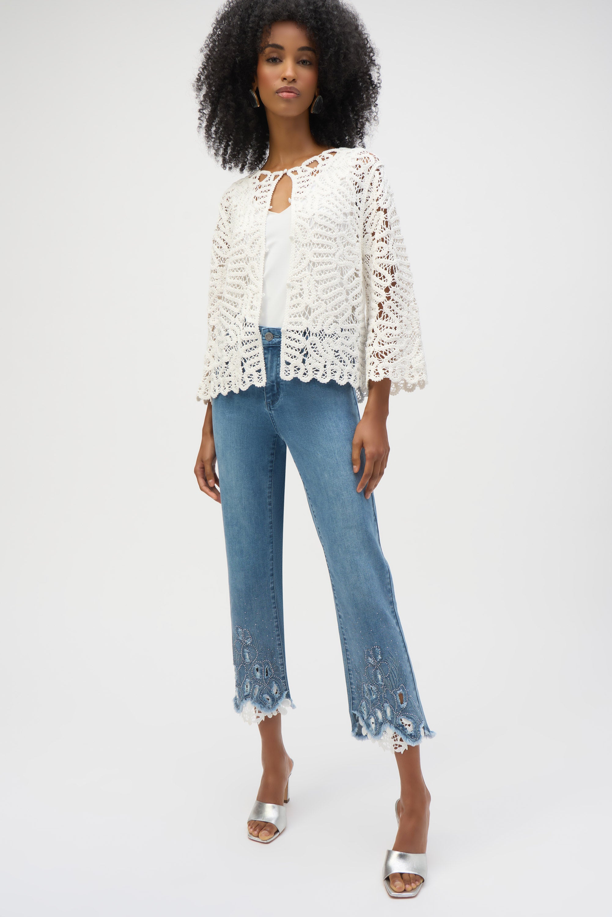 Joseph Ribkoff Crochet Sweater Cover-Up 252905 - Vanilla