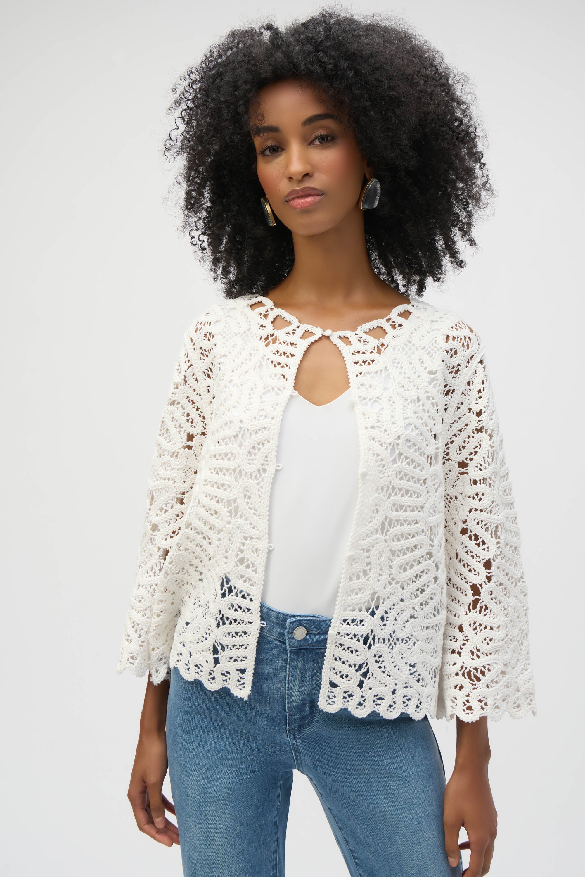 Joseph Ribkoff Crochet Sweater Cover-Up 252905 - Vanilla