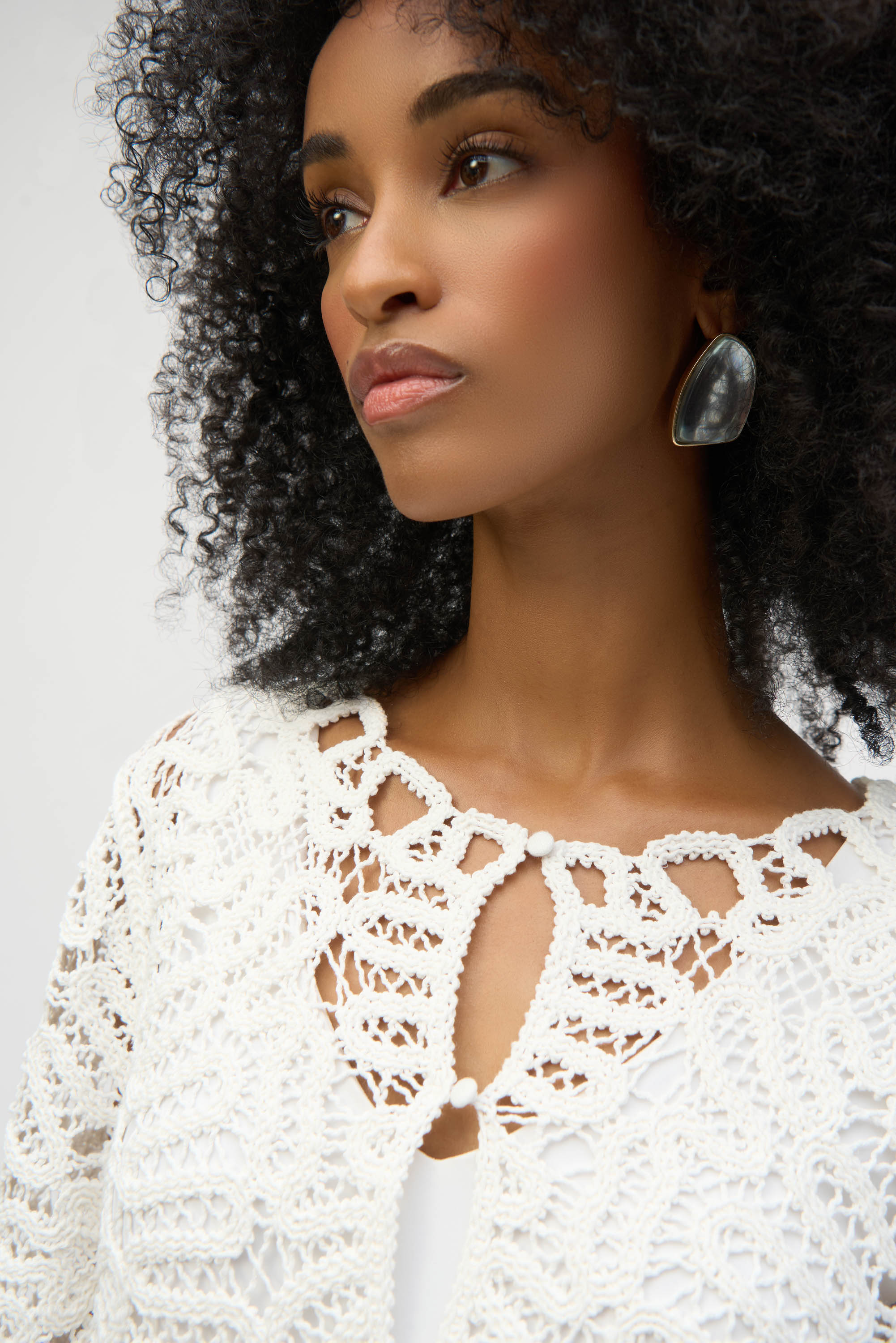Joseph Ribkoff Crochet Sweater Cover-Up 252905 - Vanilla