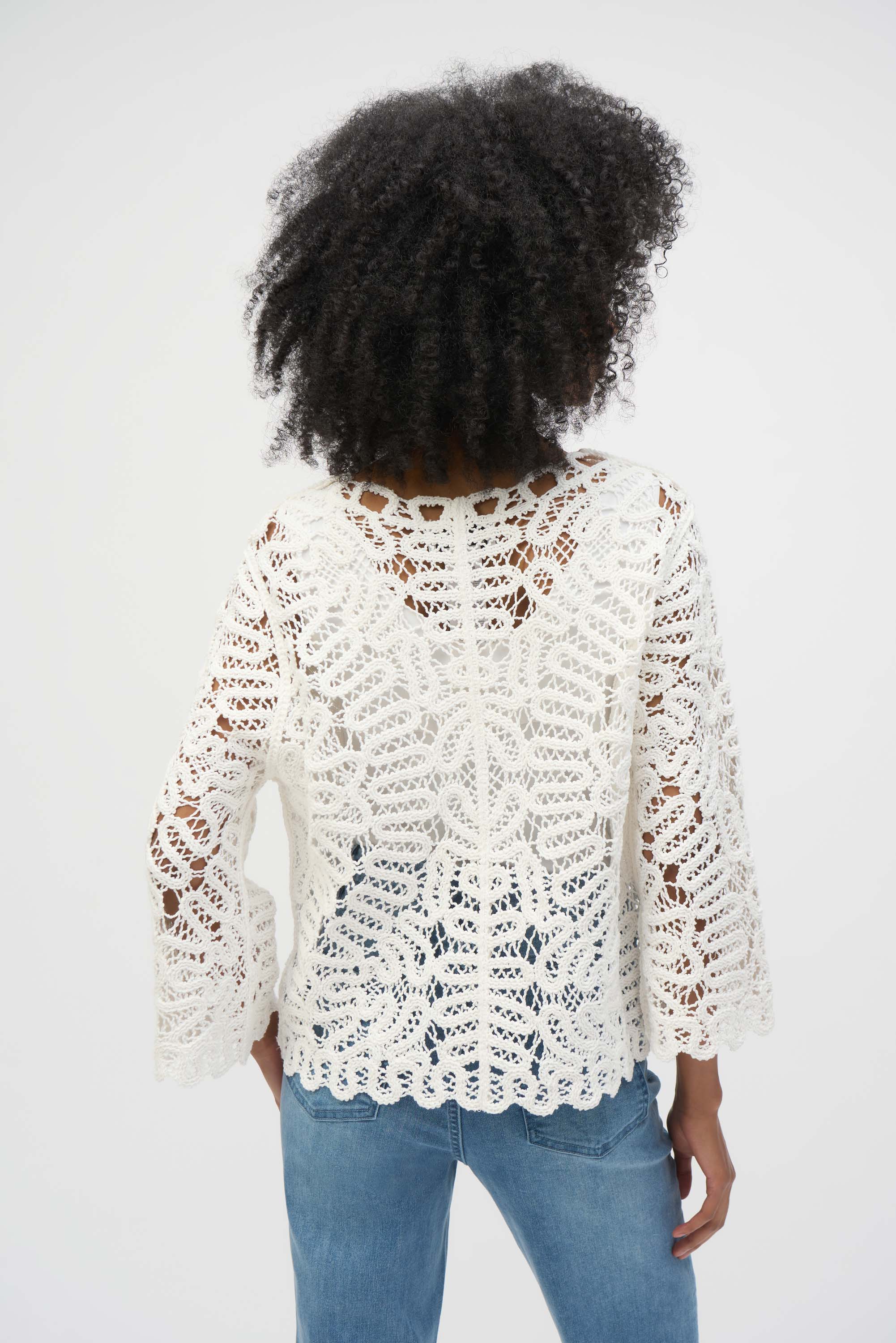 Joseph Ribkoff Crochet Sweater Cover-Up 252905 - Vanilla