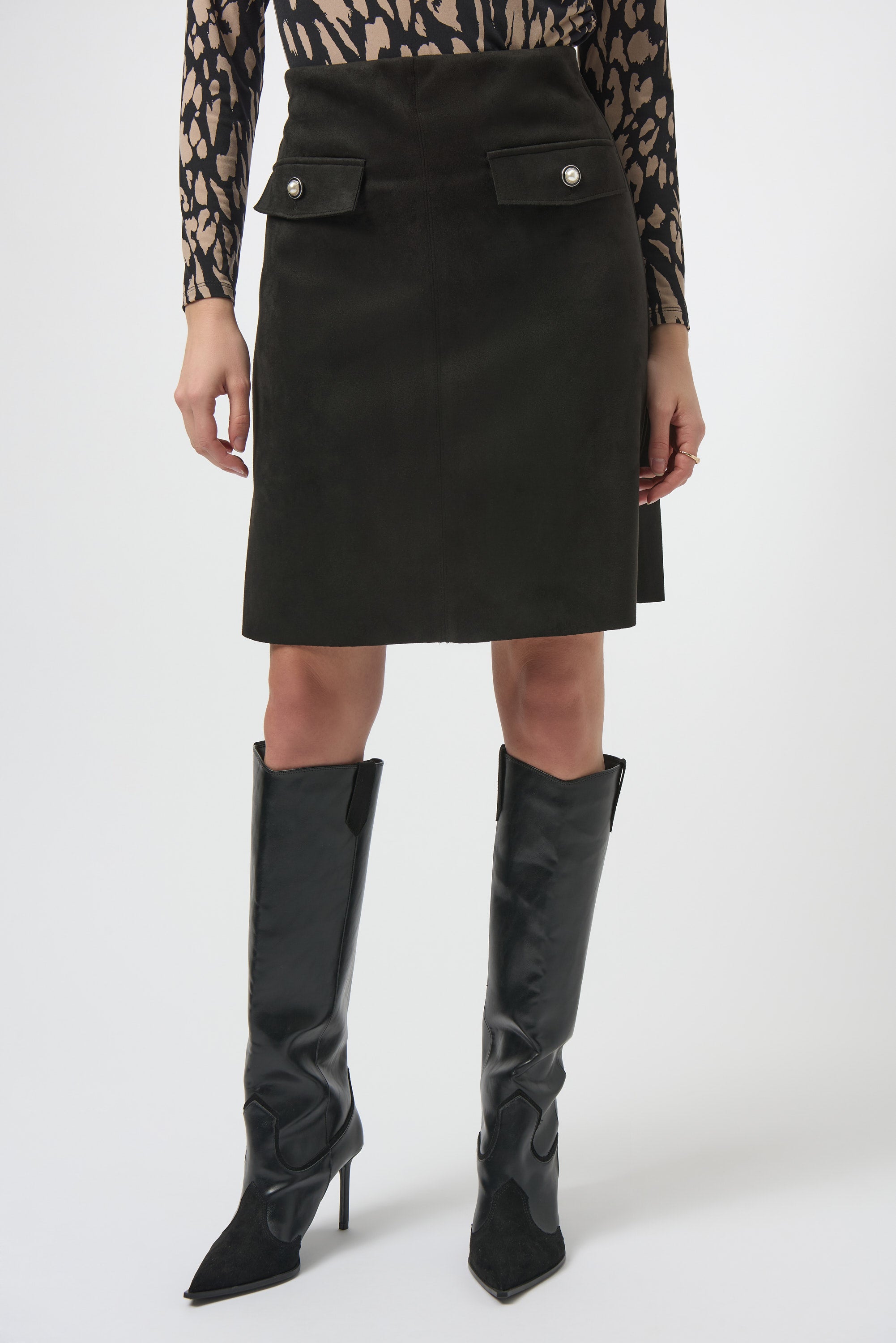 Joseph Ribkoff Faux Suede A-Line Skirt 254087 - Black
