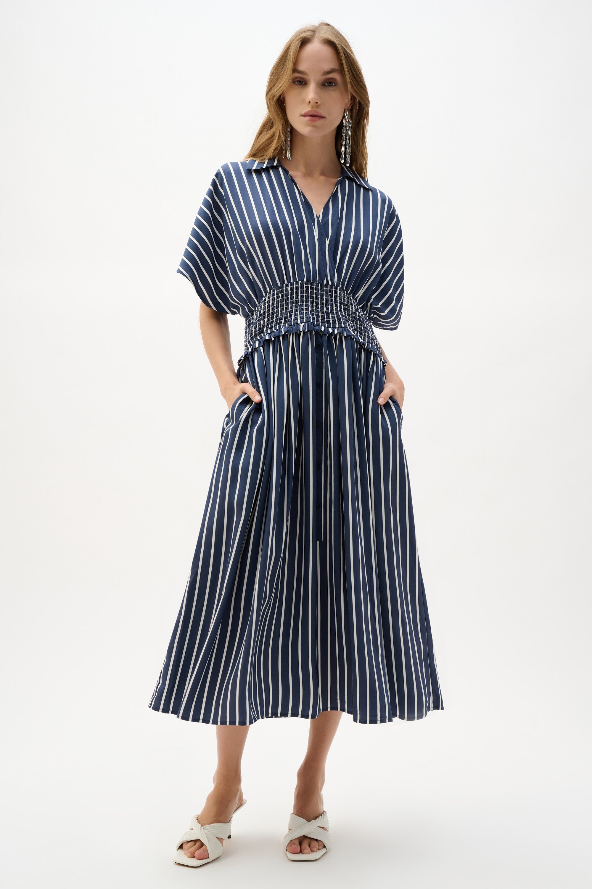 Joseph Ribkoff Stripe Fit And Flare Dress 262912 - Blue/ White