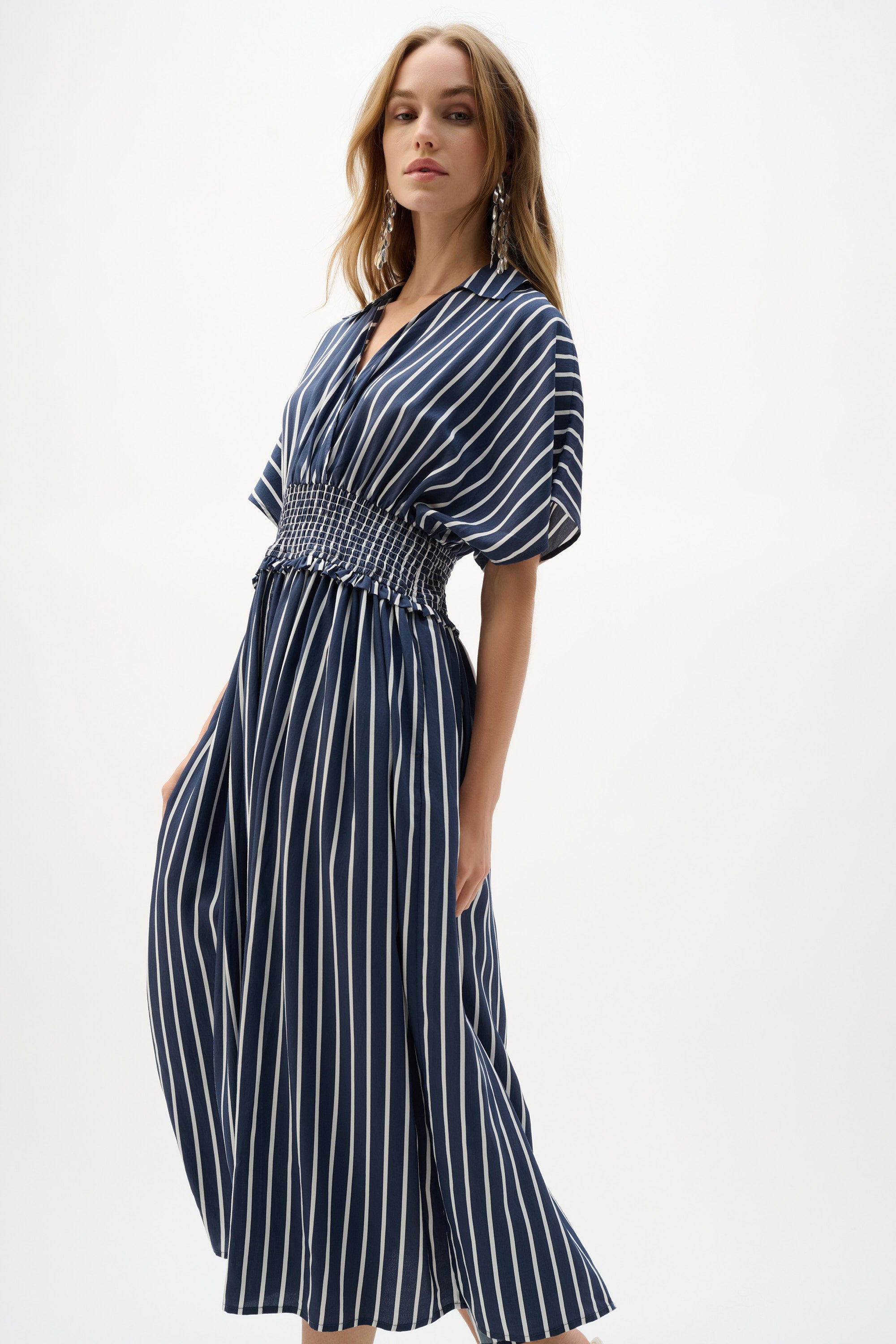 Joseph Ribkoff Stripe Fit And Flare Dress 262912 - Blue/ White