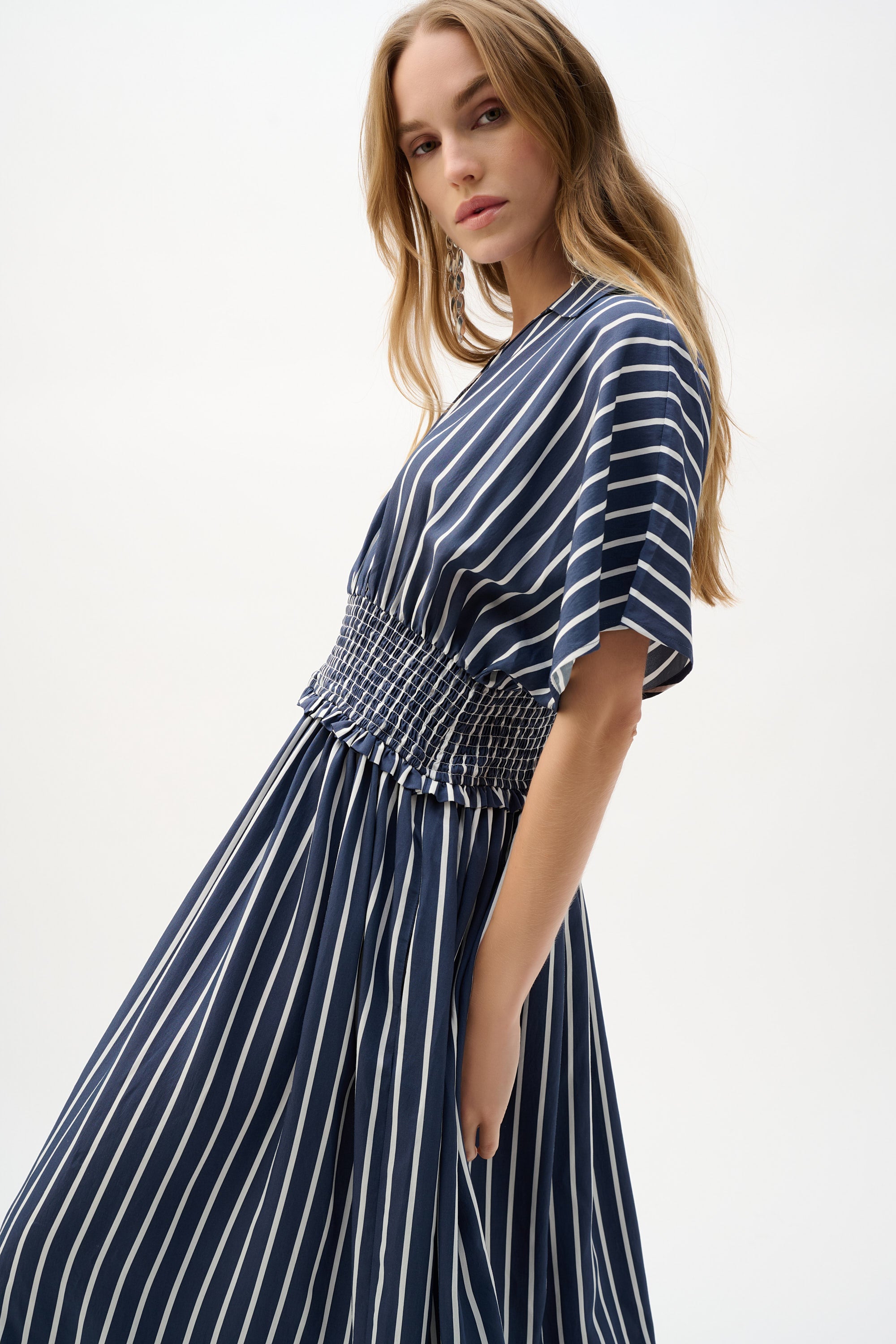 Joseph Ribkoff Stripe Fit And Flare Dress 262912 - Blue/ White