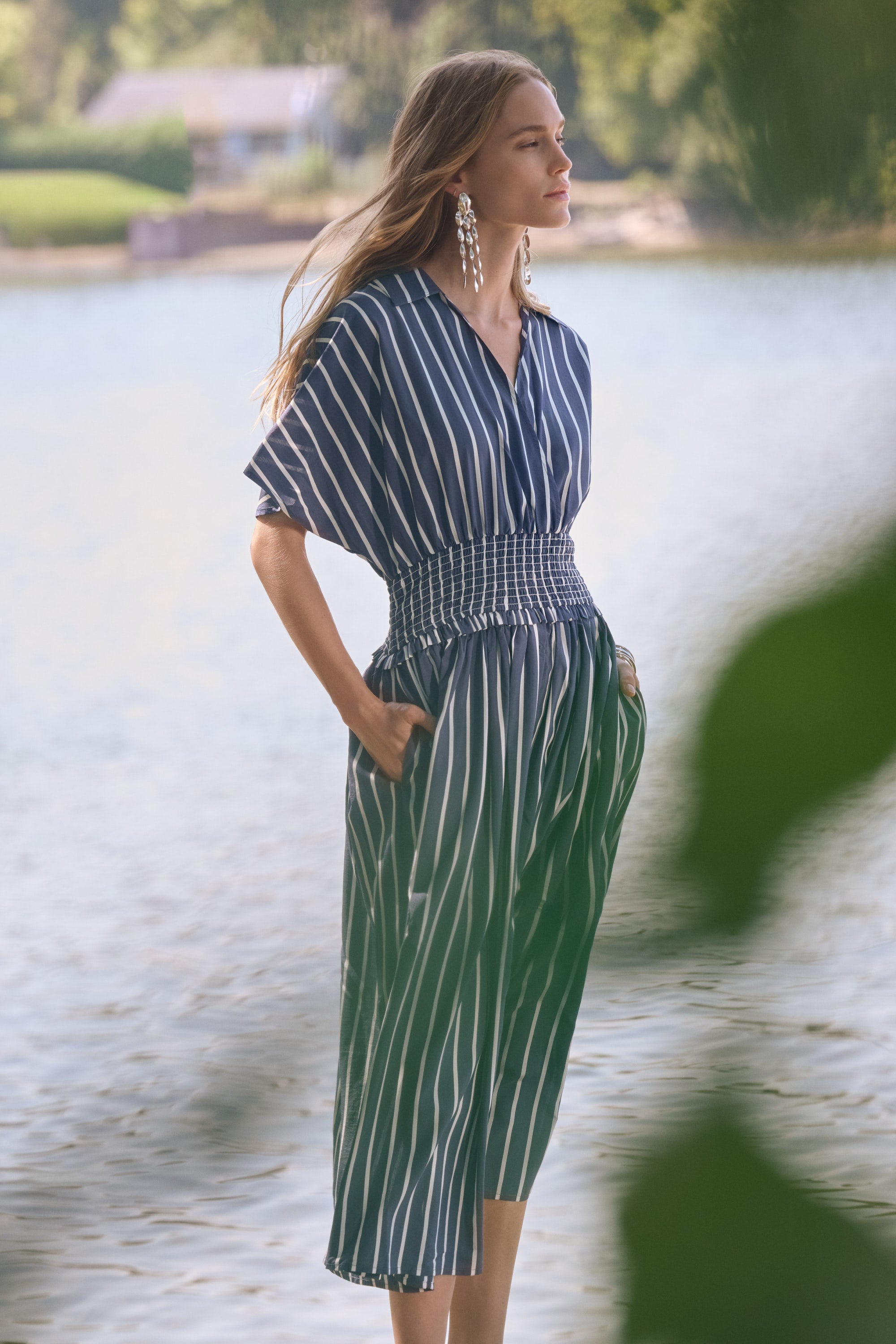 Joseph Ribkoff Stripe Fit And Flare Dress 262912 - Blue/ White