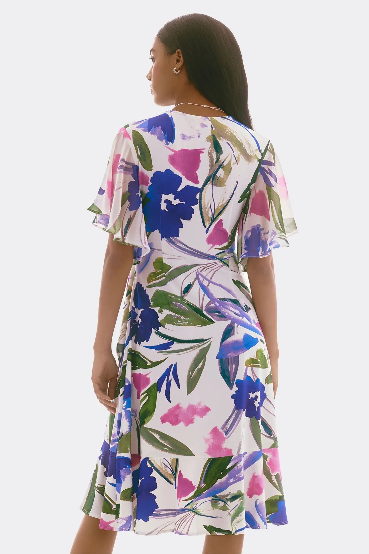 Joseph Ribkoff Flutter Sleeve Wrap Dress 251707 - White/ Multi