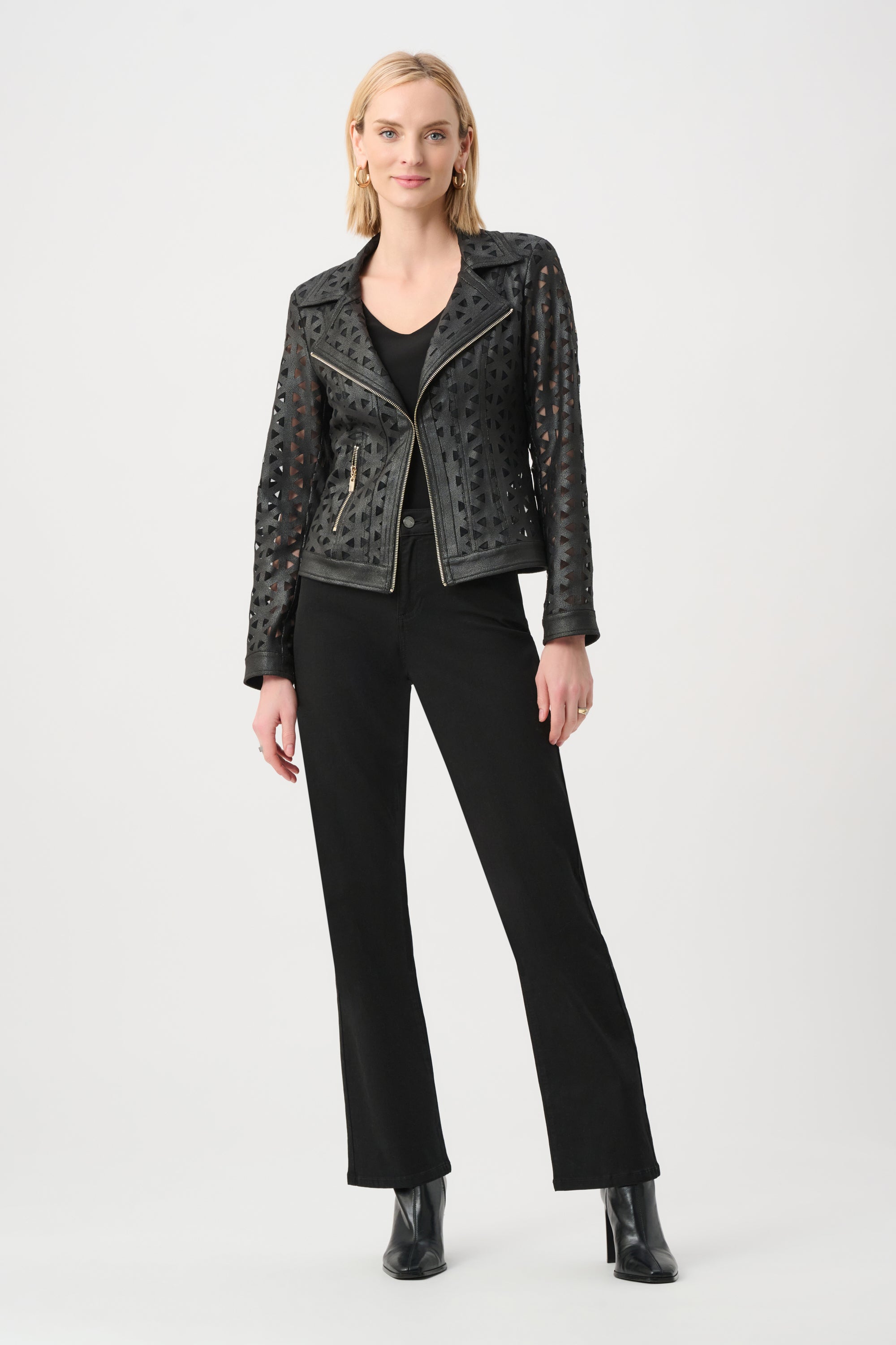 Joseph Ribkoff Faux Suede Motto Jacket 263190 - Black