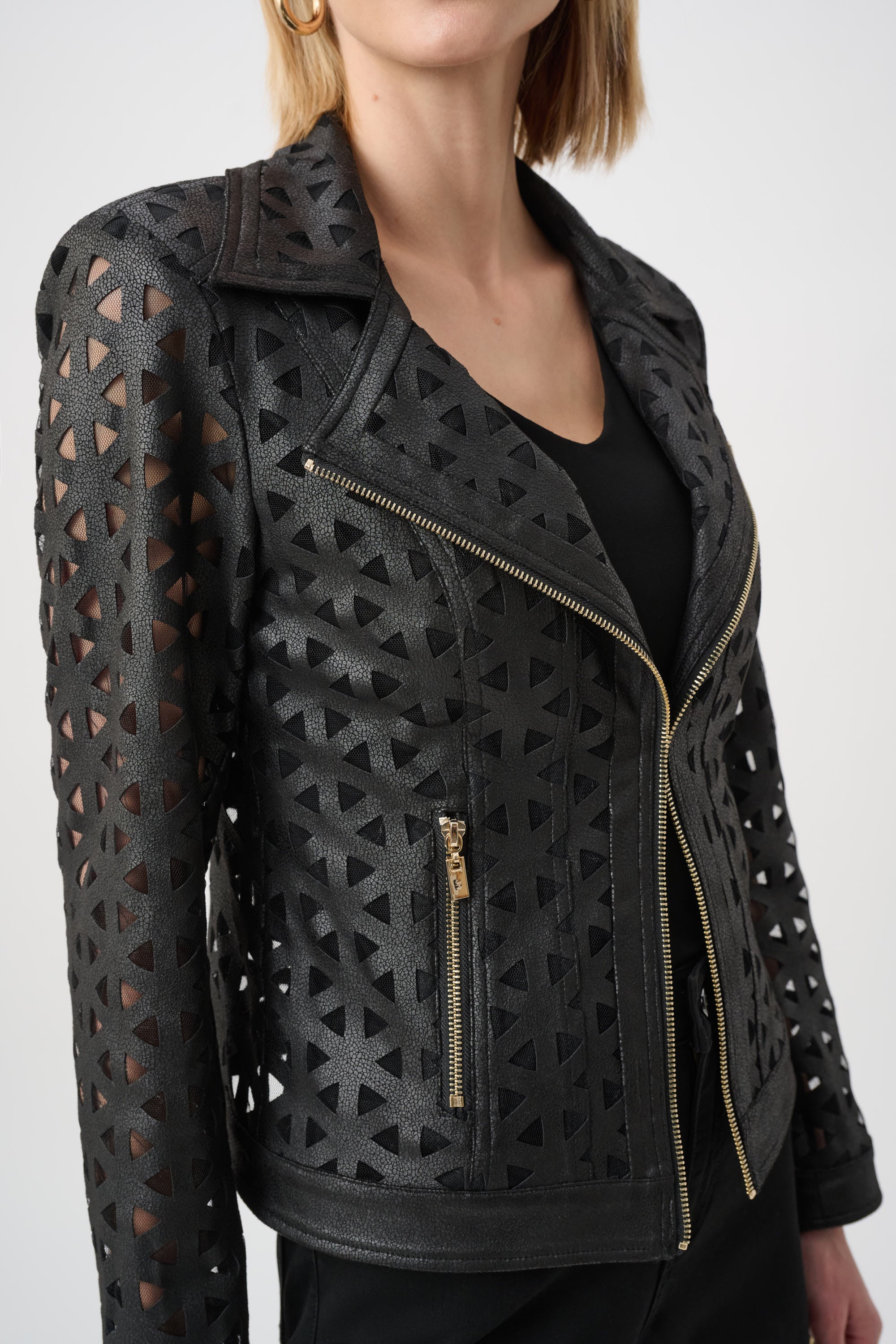 Joseph Ribkoff Faux Suede Motto Jacket 263190 - Black