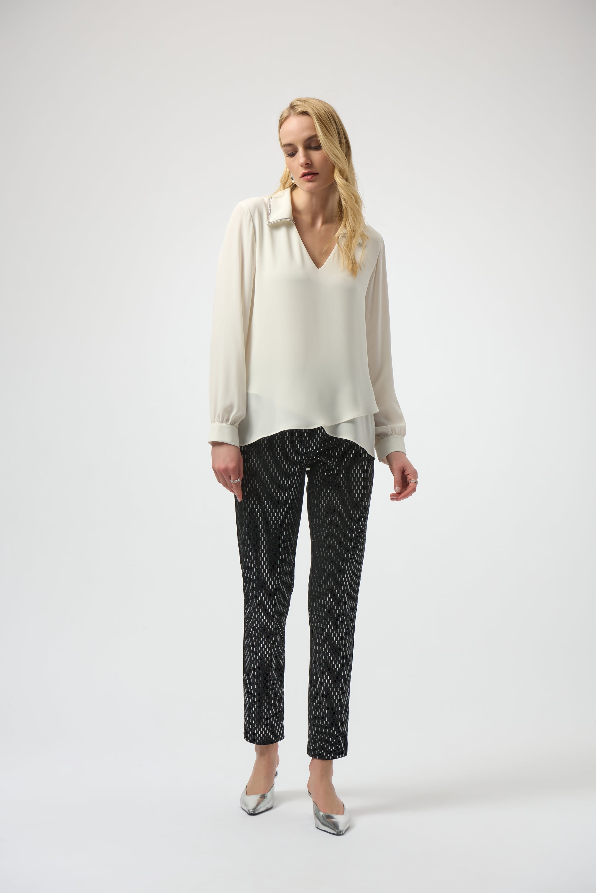 Joseph Ribkoff Foiled Slim Fit Pants 254143 - Black/ Silver