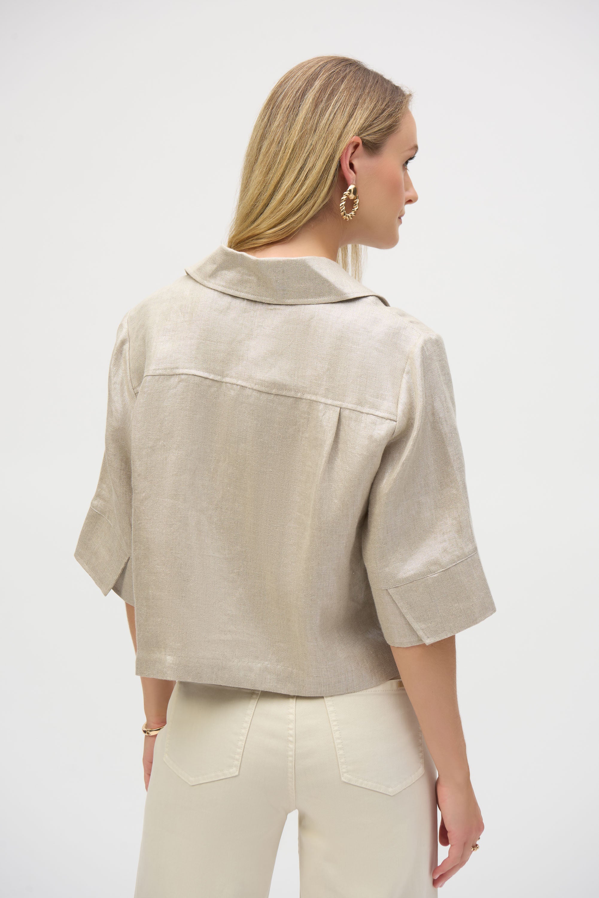 Joseph Ribkoff Foiled Linen Blend Boxy Jacket 252921 - Champagne