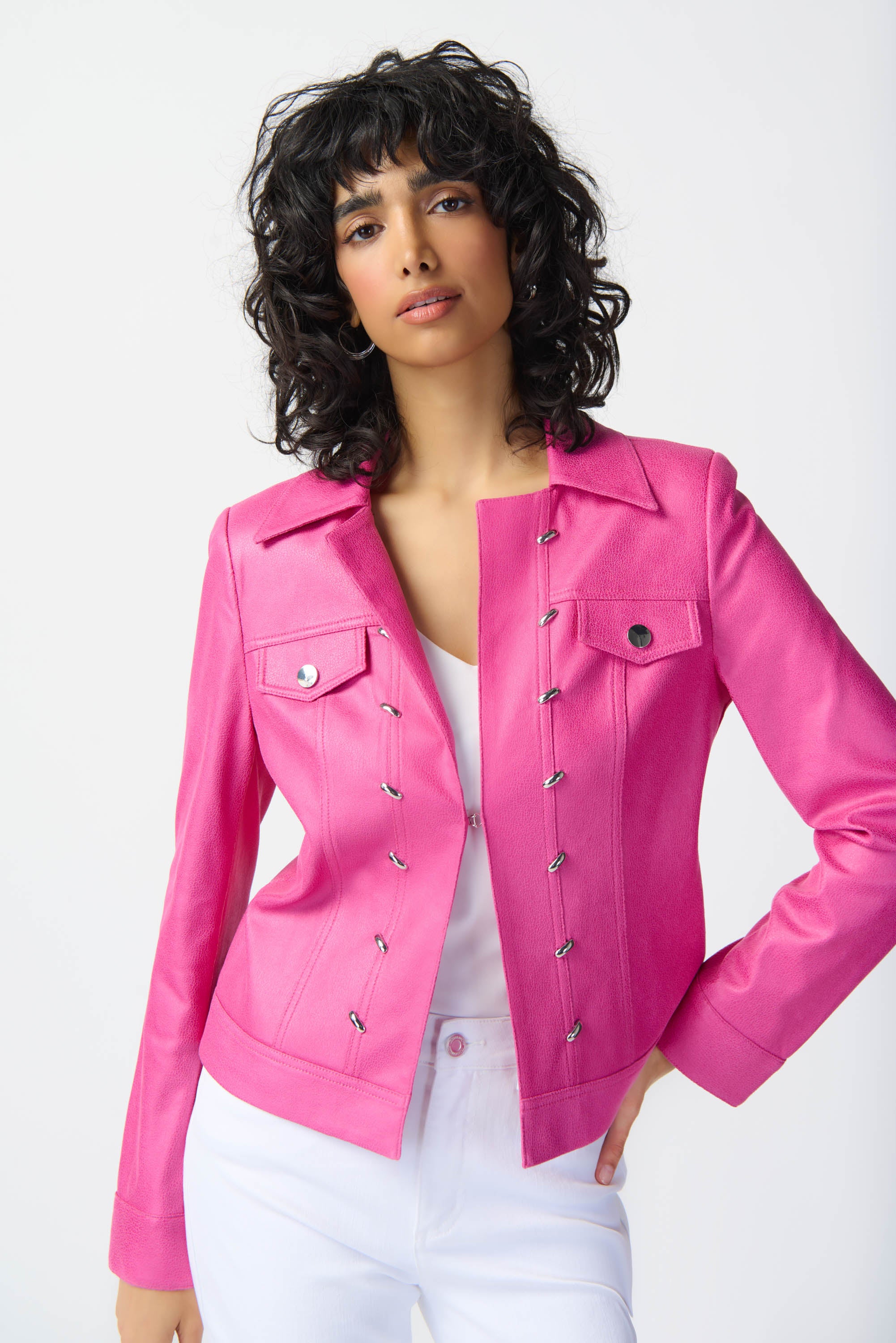 Joseph Ribkoff Foiled Suede Jacket 241911 - Bright Pink
