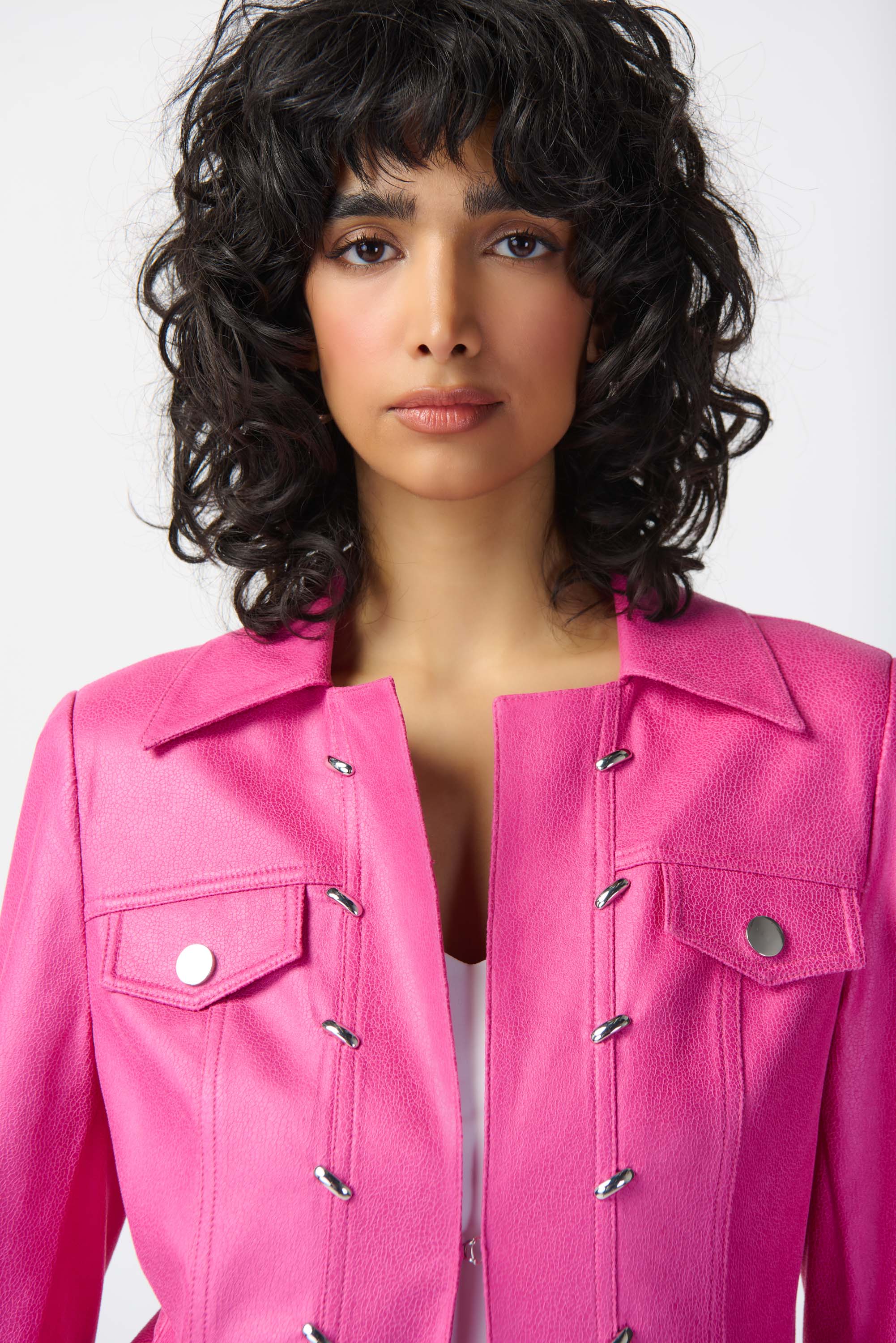 Joseph Ribkoff Foiled Suede Jacket 241911 - Bright Pink
